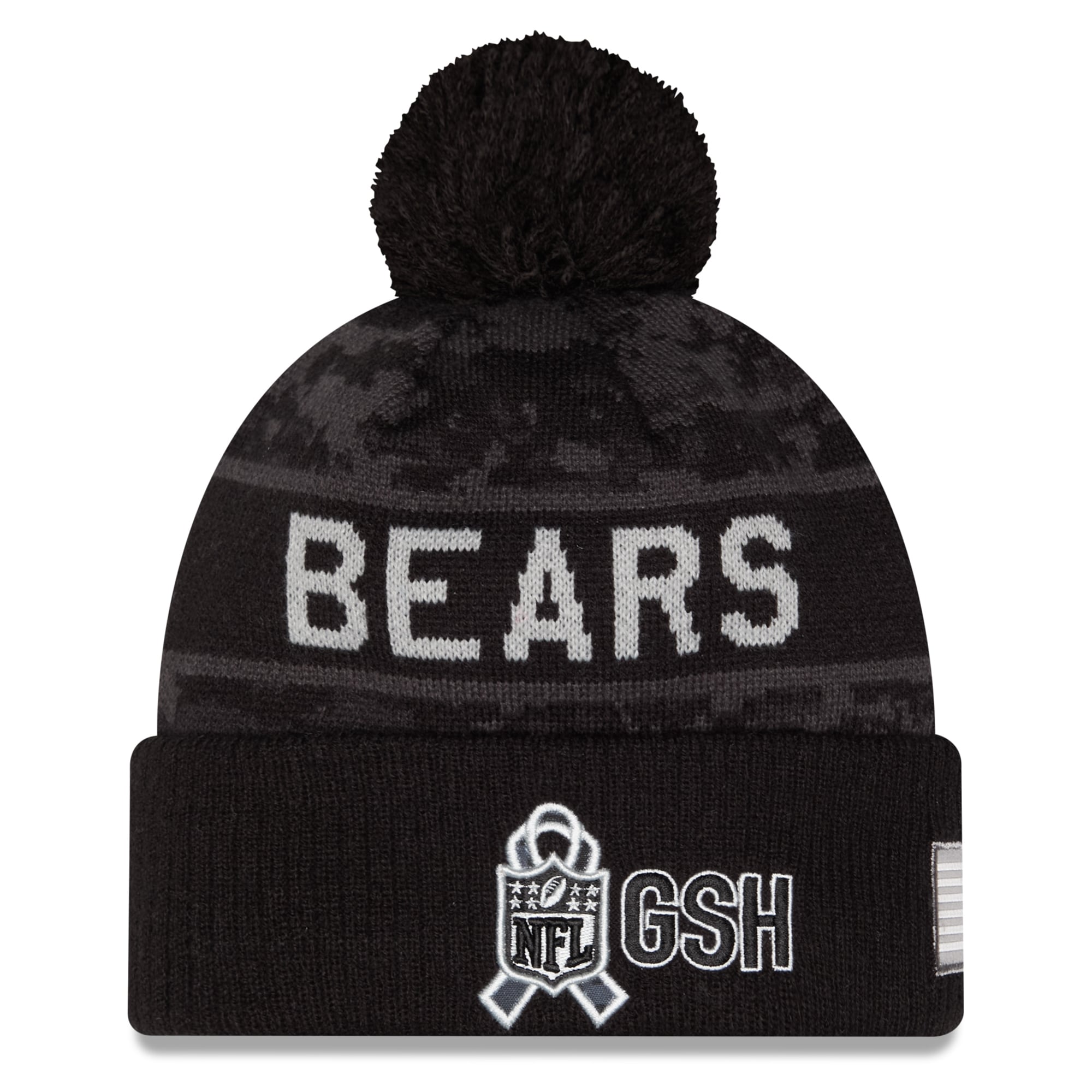 Bonnet à revers New Era noir pour homme, Chicago Bears 2026 Salute To Service, avec pompon