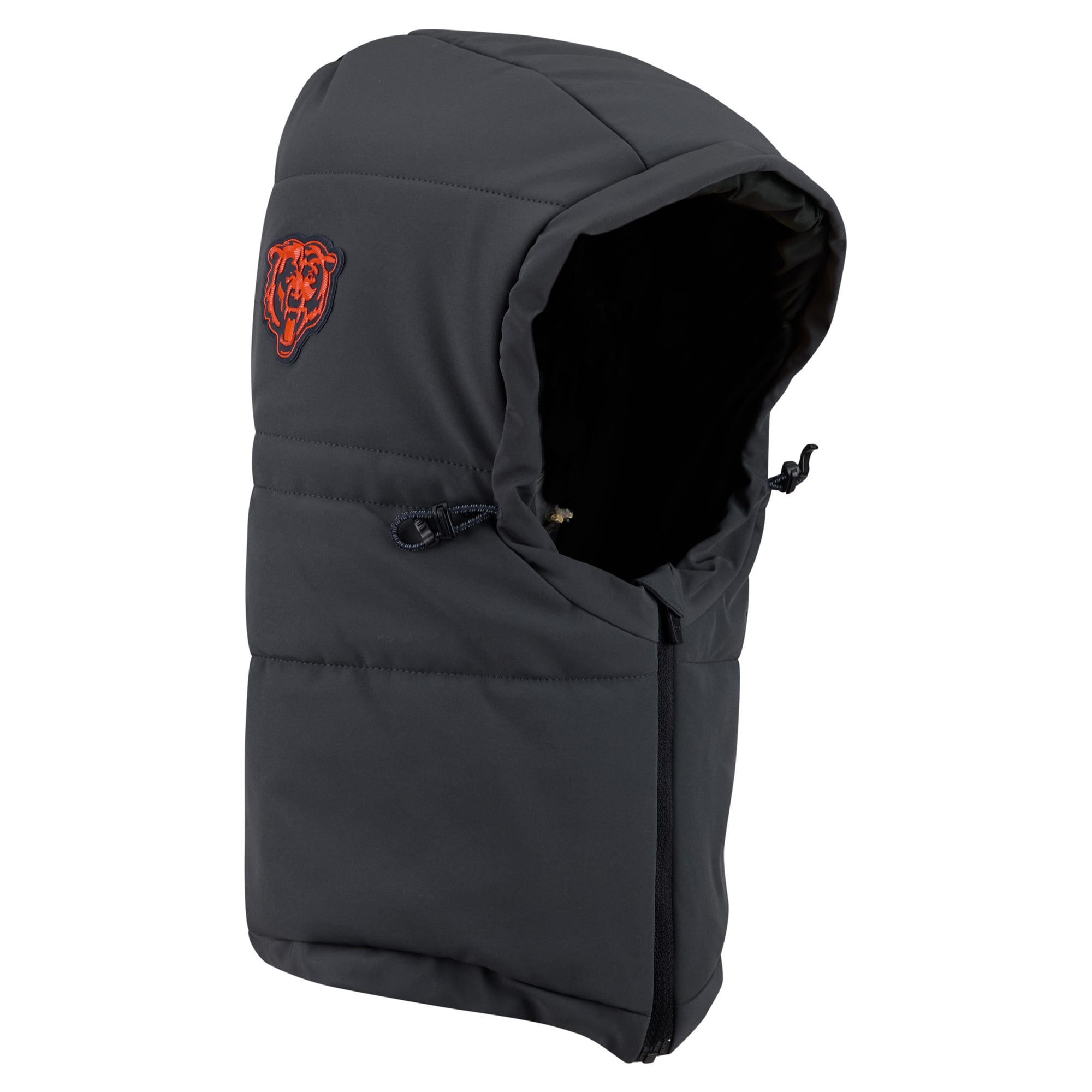 Sweat à capuche matelassé ajustable New Era pour homme, couleur anthracite, Chicago Bears 2026 Sideline, idéal par temps froid.