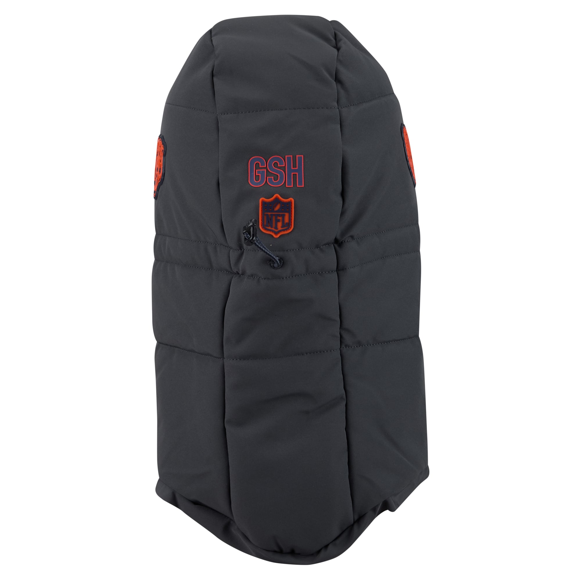 Sweat à capuche matelassé ajustable New Era pour homme, couleur anthracite, Chicago Bears 2026 Sideline, idéal par temps froid.