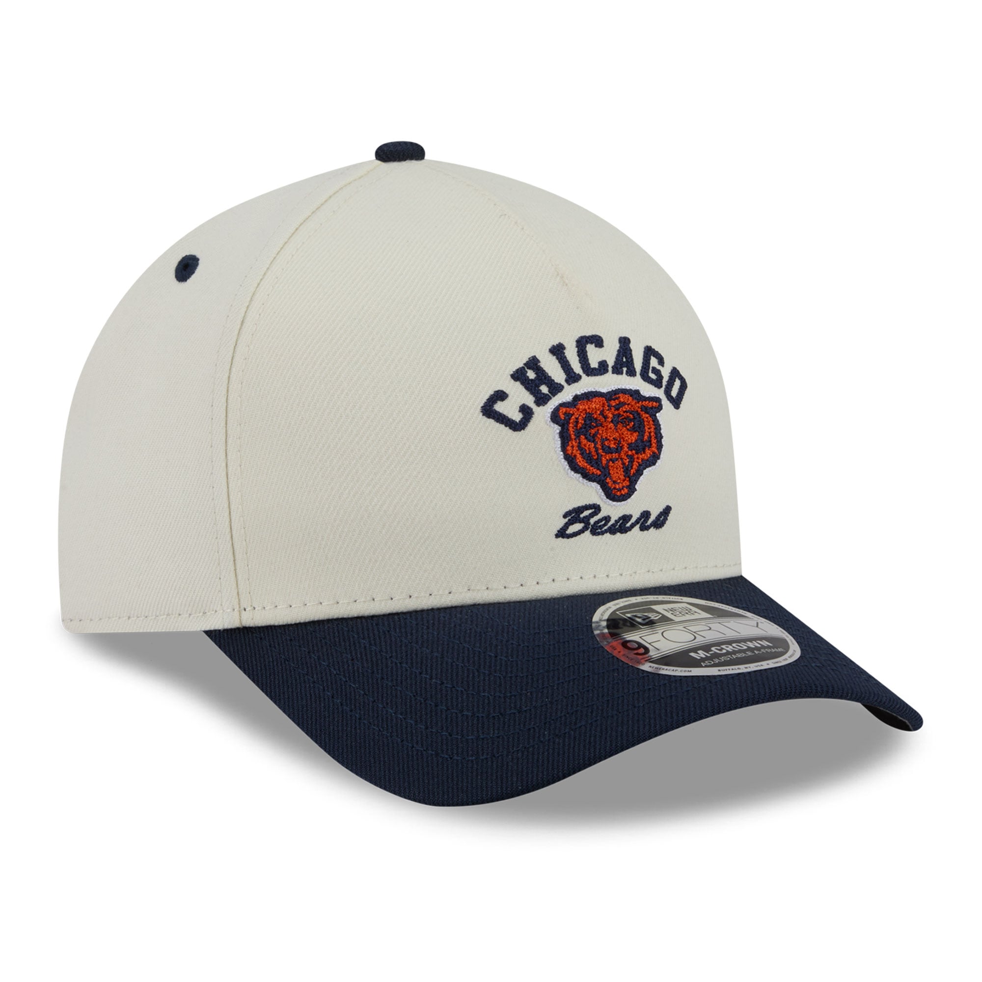 Men's New Era Cream/Navy Chicago Bears Arch 9FORTY A-Frame M-Crown Adjustable Hat