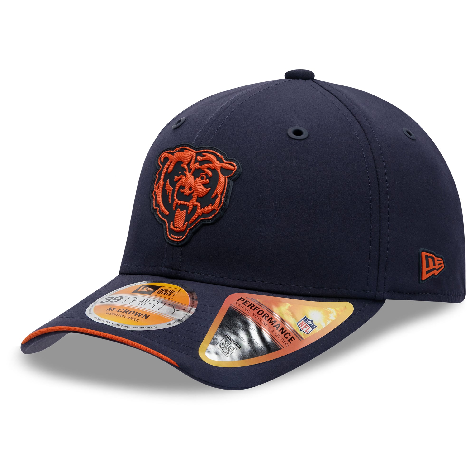 Casquette New Era bleu marine Chicago Bears 2026 Sideline 39THIRTY M-Crown Flex pour homme