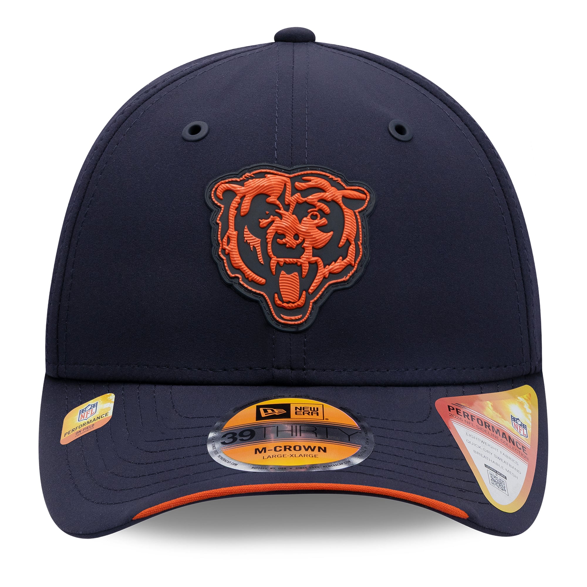 Casquette New Era bleu marine Chicago Bears 2026 Sideline 39THIRTY M-Crown Flex pour homme