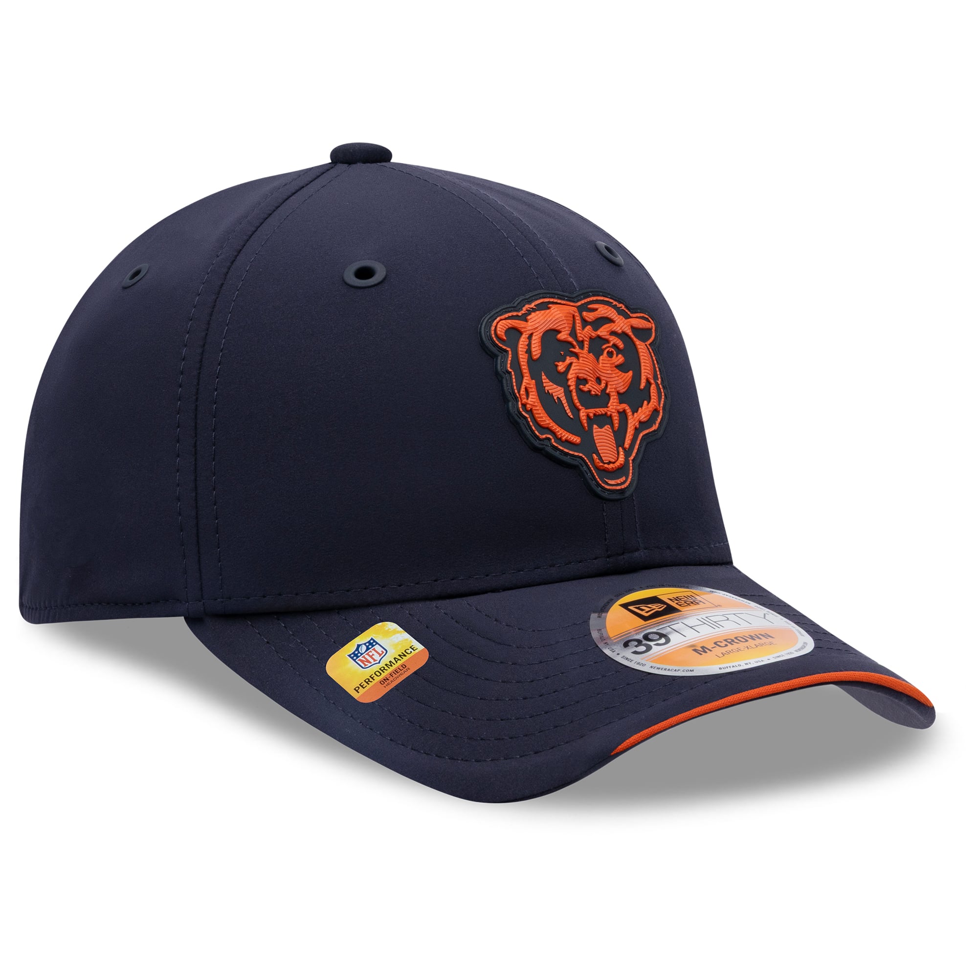 Casquette New Era bleu marine Chicago Bears 2026 Sideline 39THIRTY M-Crown Flex pour homme