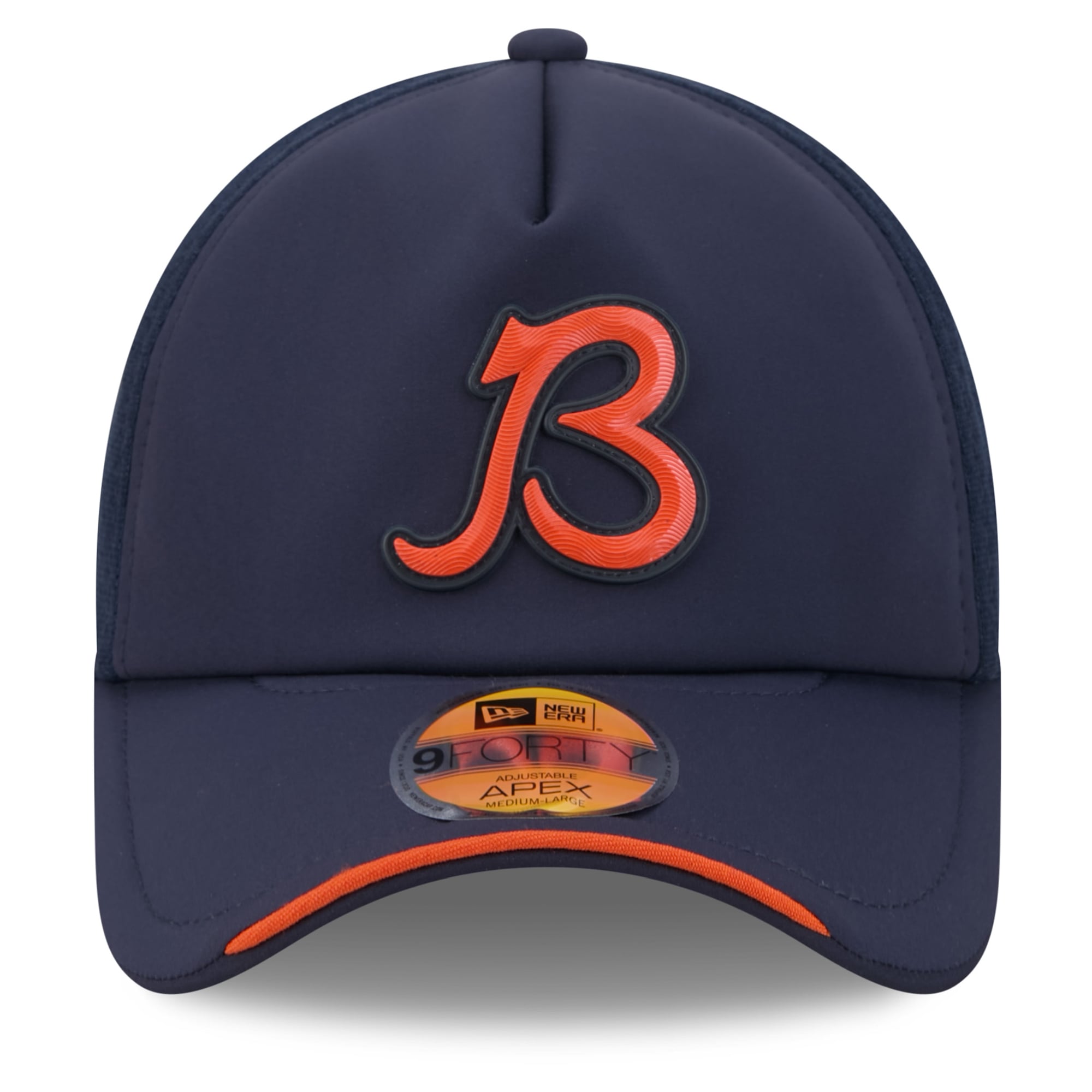 Men's New Era Navy Chicago Bears 2026 Sideline Alternate Apex 9FORTY Adjustable Trucker Hat