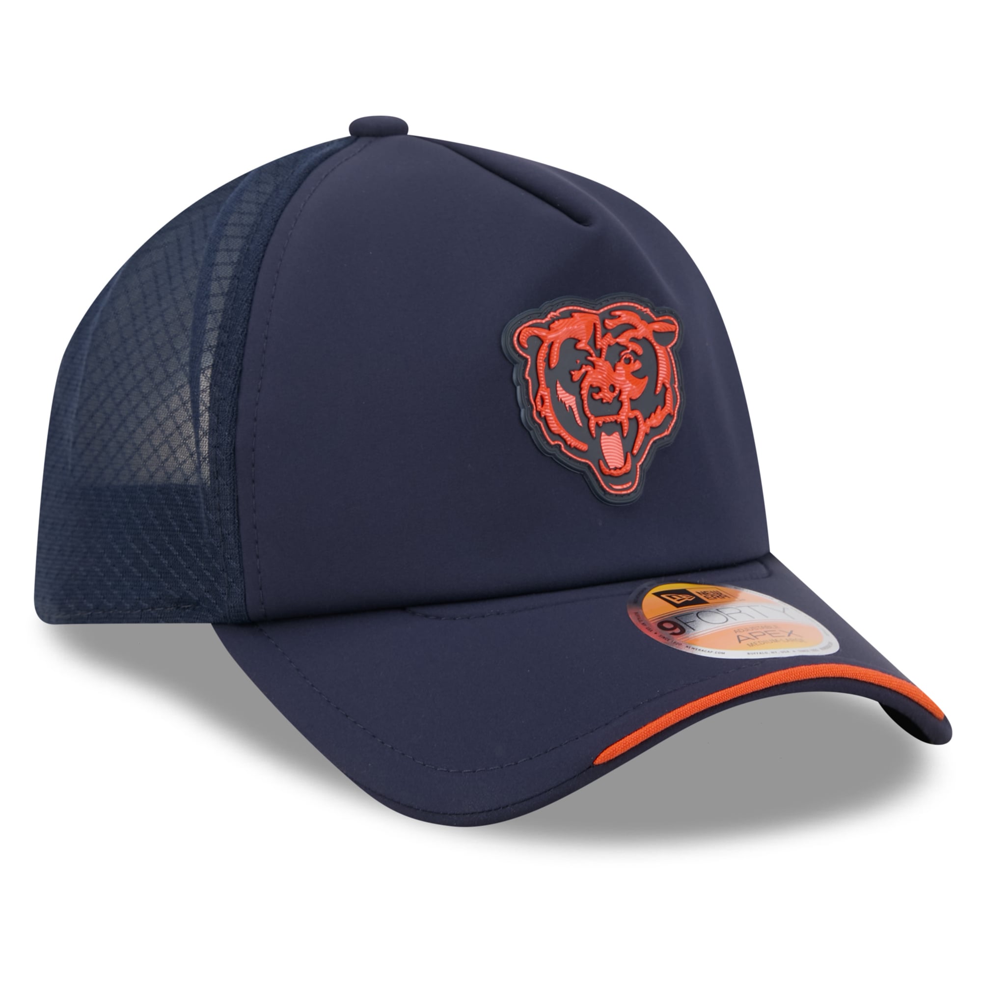 Men's New Era Navy Chicago Bears 2026 Sideline Apex 9FORTY Adjustable Trucker Hat