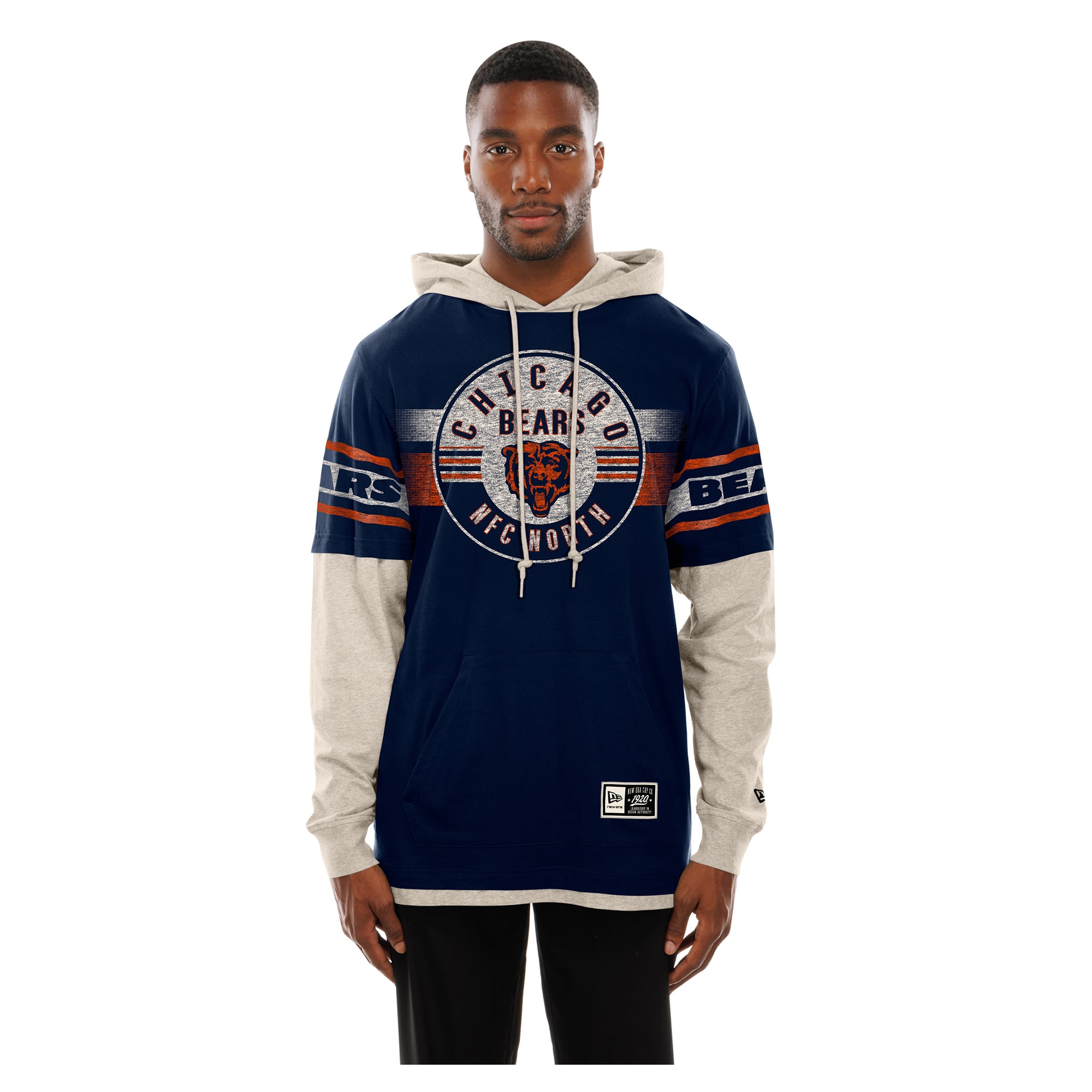 T-shirt à capuche manches longues New Era bleu marine Chicago Bears pour homme