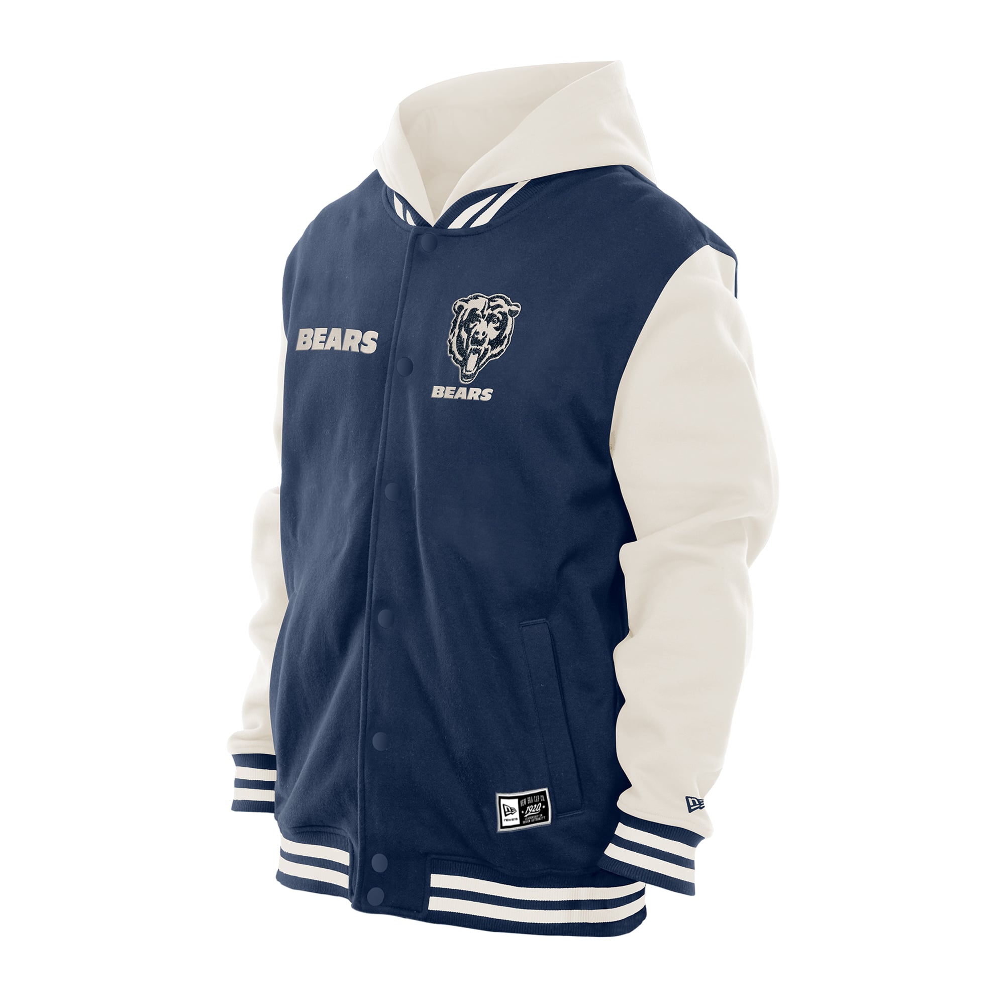 Veste polaire à capuche New Era bleu marine/crème Chicago Bears pour homme, fermeture boutons-pression