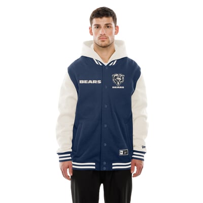 Chicago Bears New Era Full-Snap Fleece Hooded Jacket - Navy/Cream