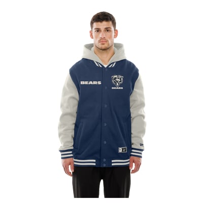 Chicago Bears New Era Full-Snap Fleece Hooded Jacket - Navy/Cream
