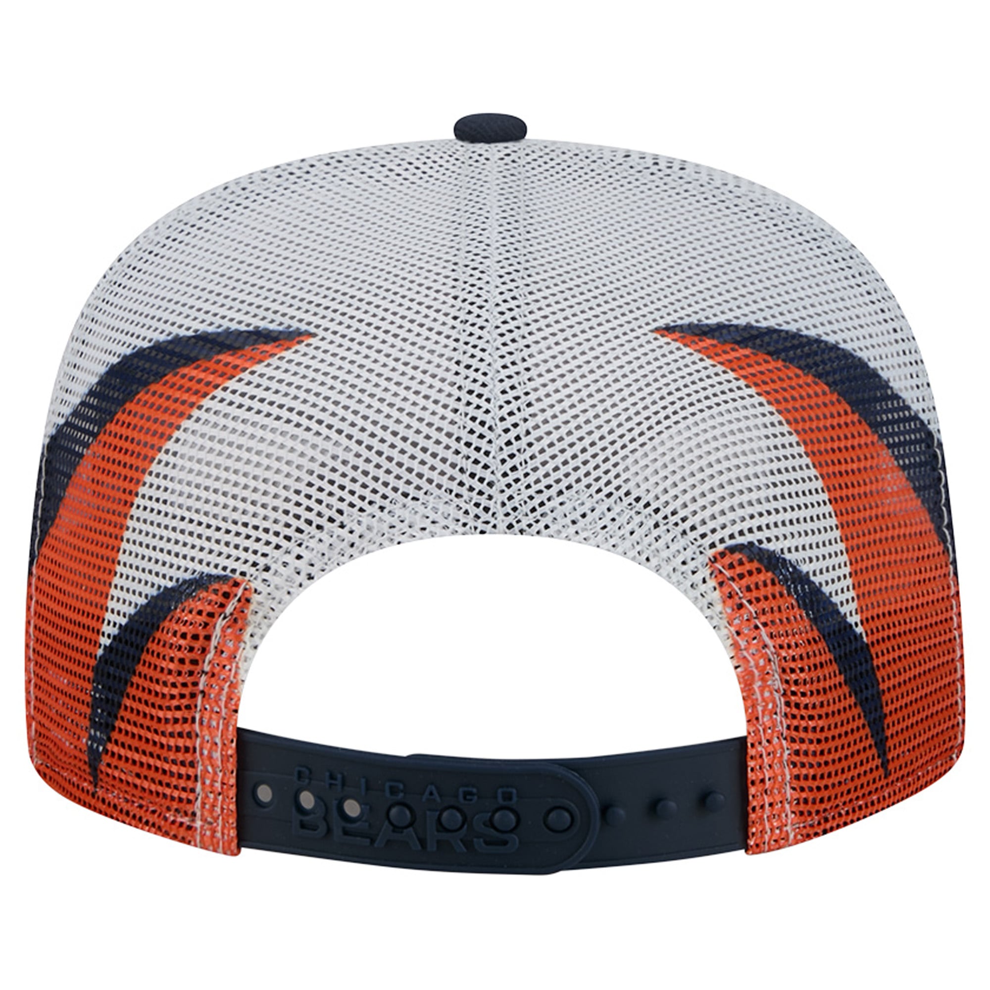 Casquette trucker New Era 9FIFTY Snapback pour homme, bleu marine et orange, Chicago Bears, en maille.