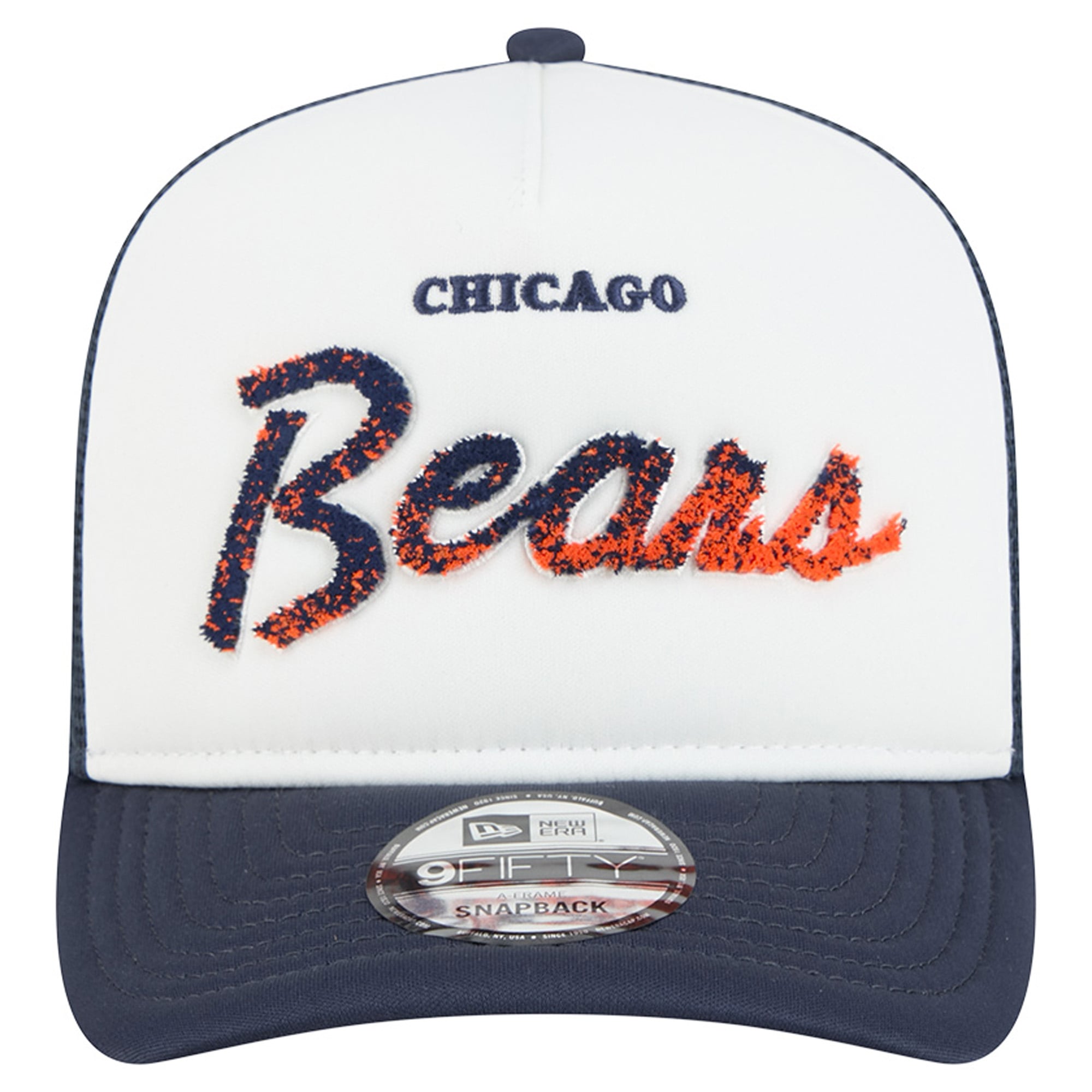 Casquette trucker New Era 9FIFTY Snapback blanche et marine Chicago Bears pour homme
