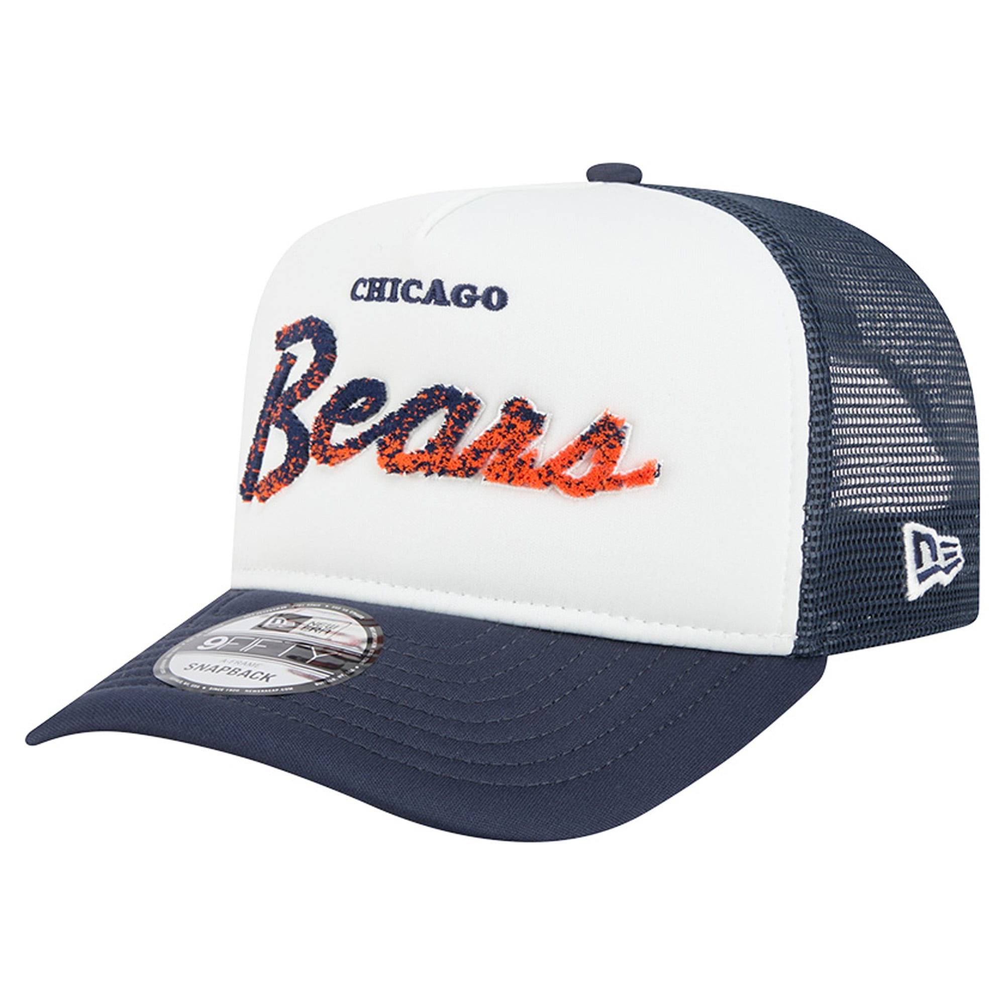 Casquette trucker New Era 9FIFTY Snapback blanche et marine Chicago Bears pour homme