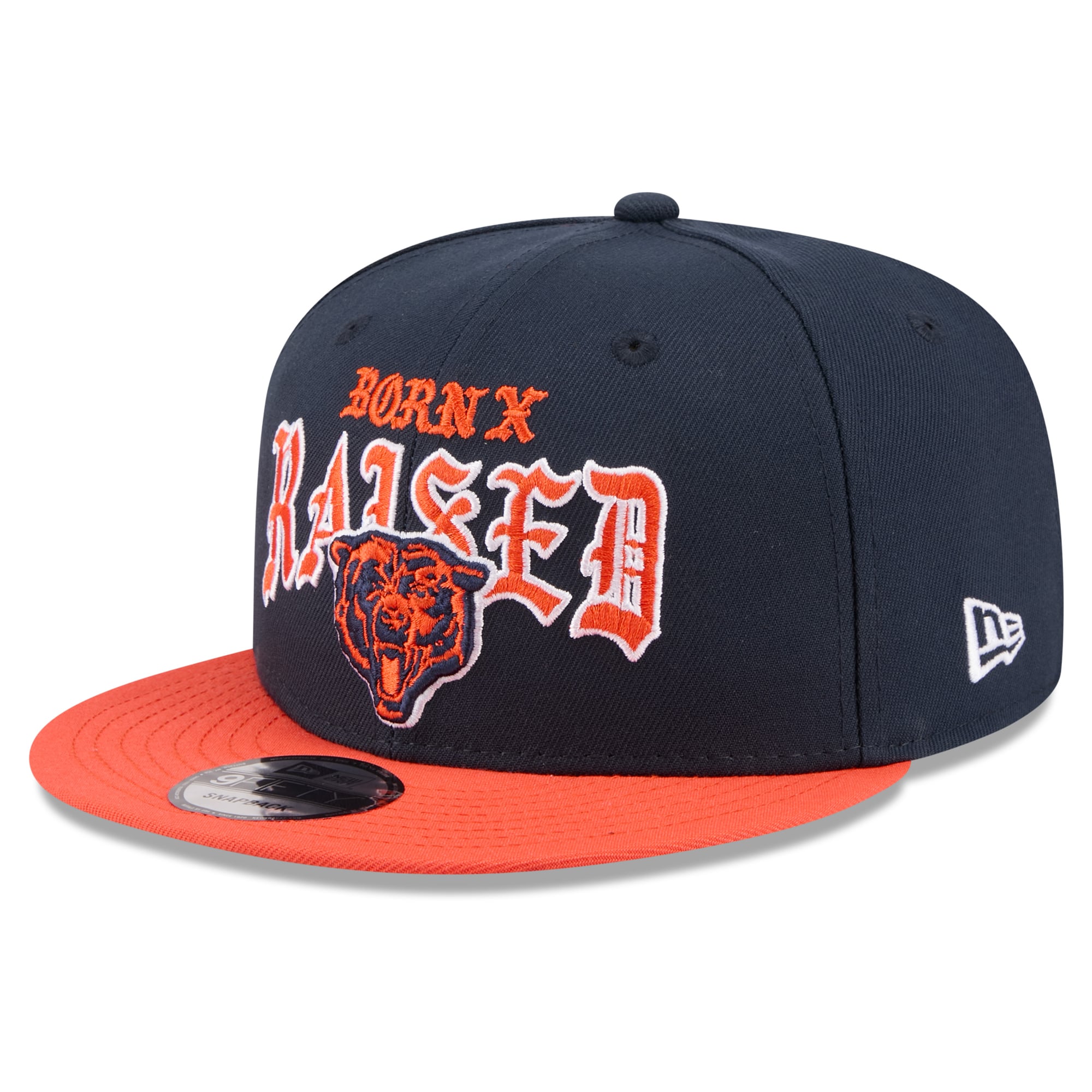 Casquette snapback New Era x Born x Raised Chicago Bears 9FIFTY pour homme, bleu marine et orange