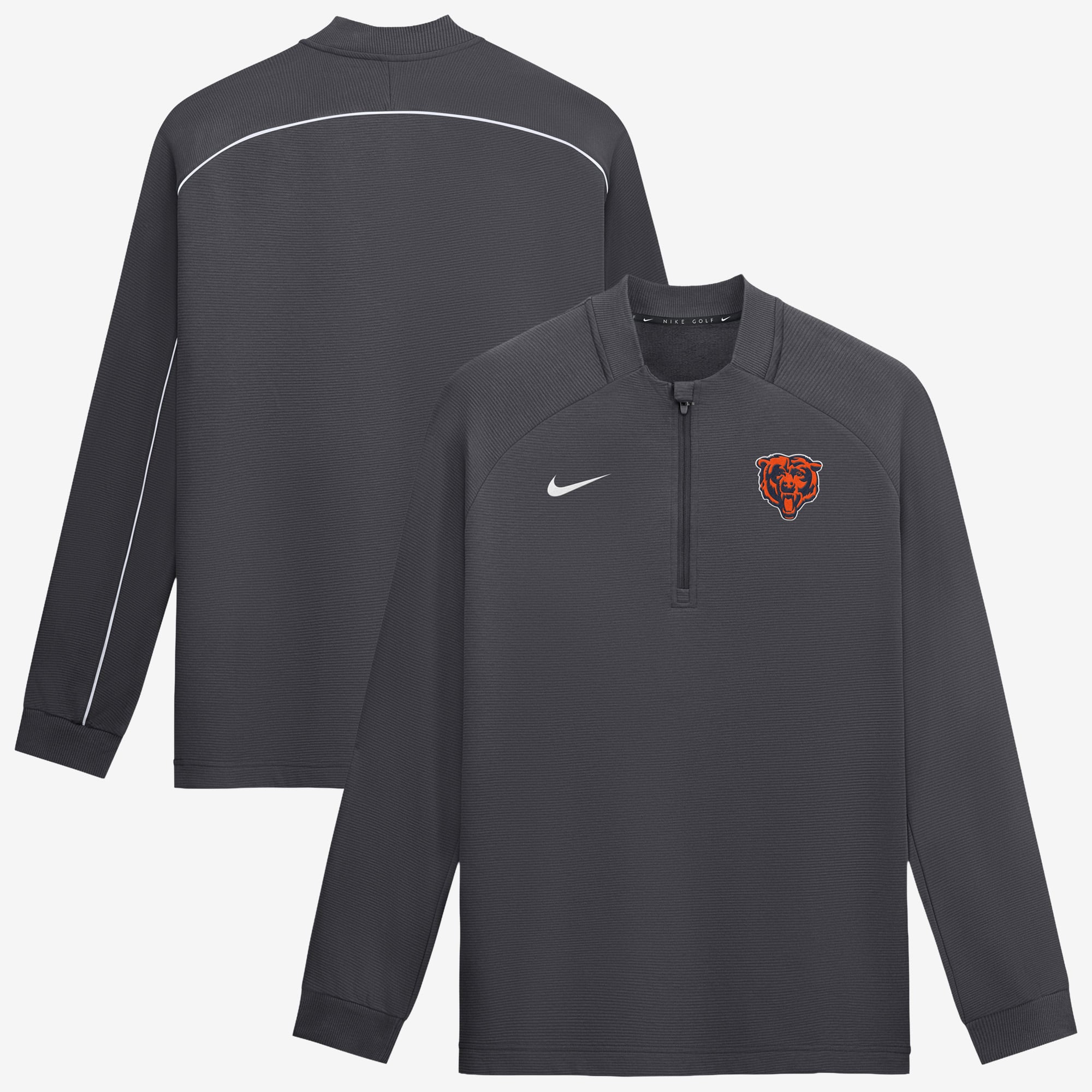 Pull-over Nike Chicago Bears Par Raglan Tri-Blend Therma-FIT demi-zip pour homme, couleur anthracite.