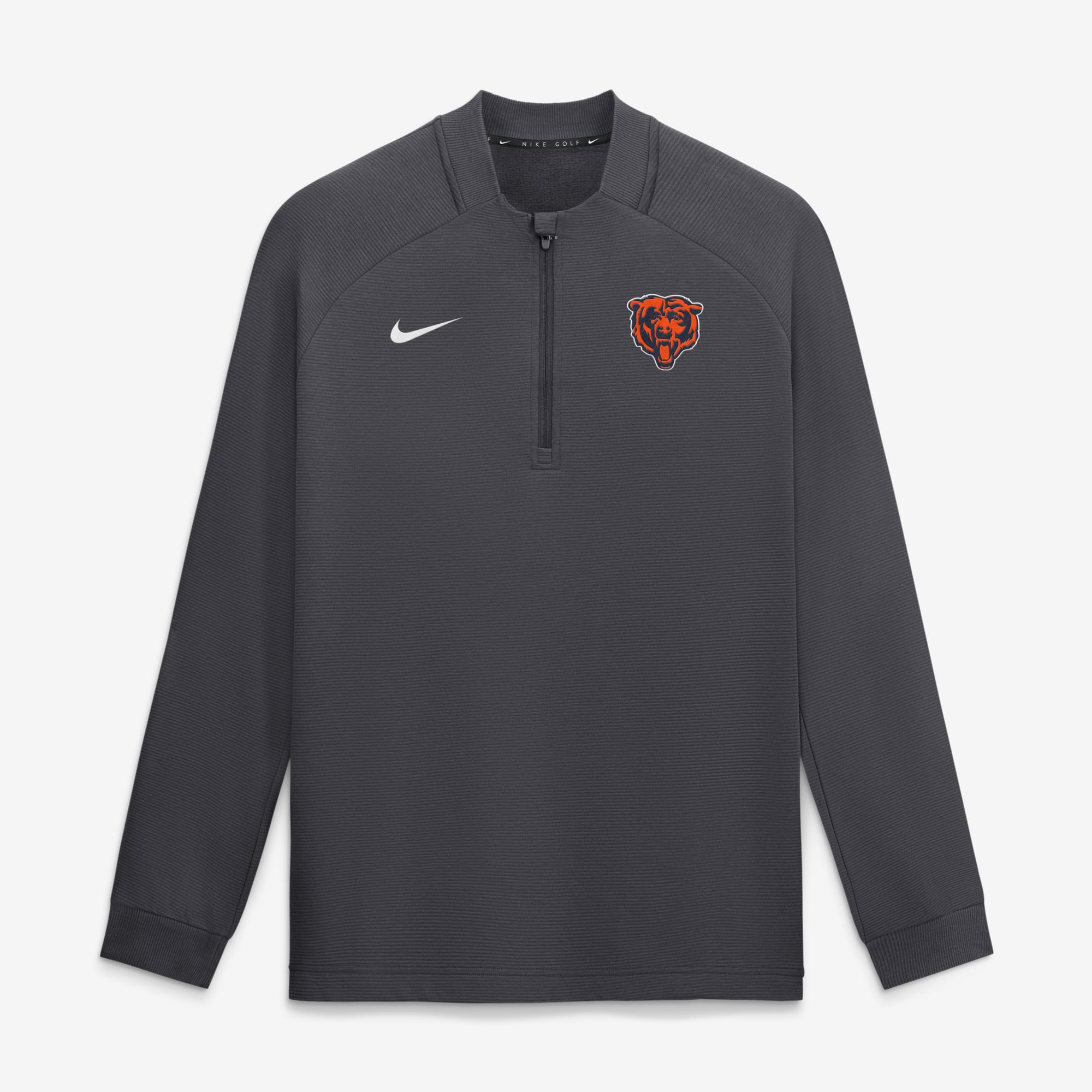 Pull-over Nike Chicago Bears Par Raglan Tri-Blend Therma-FIT demi-zip pour homme, couleur anthracite.