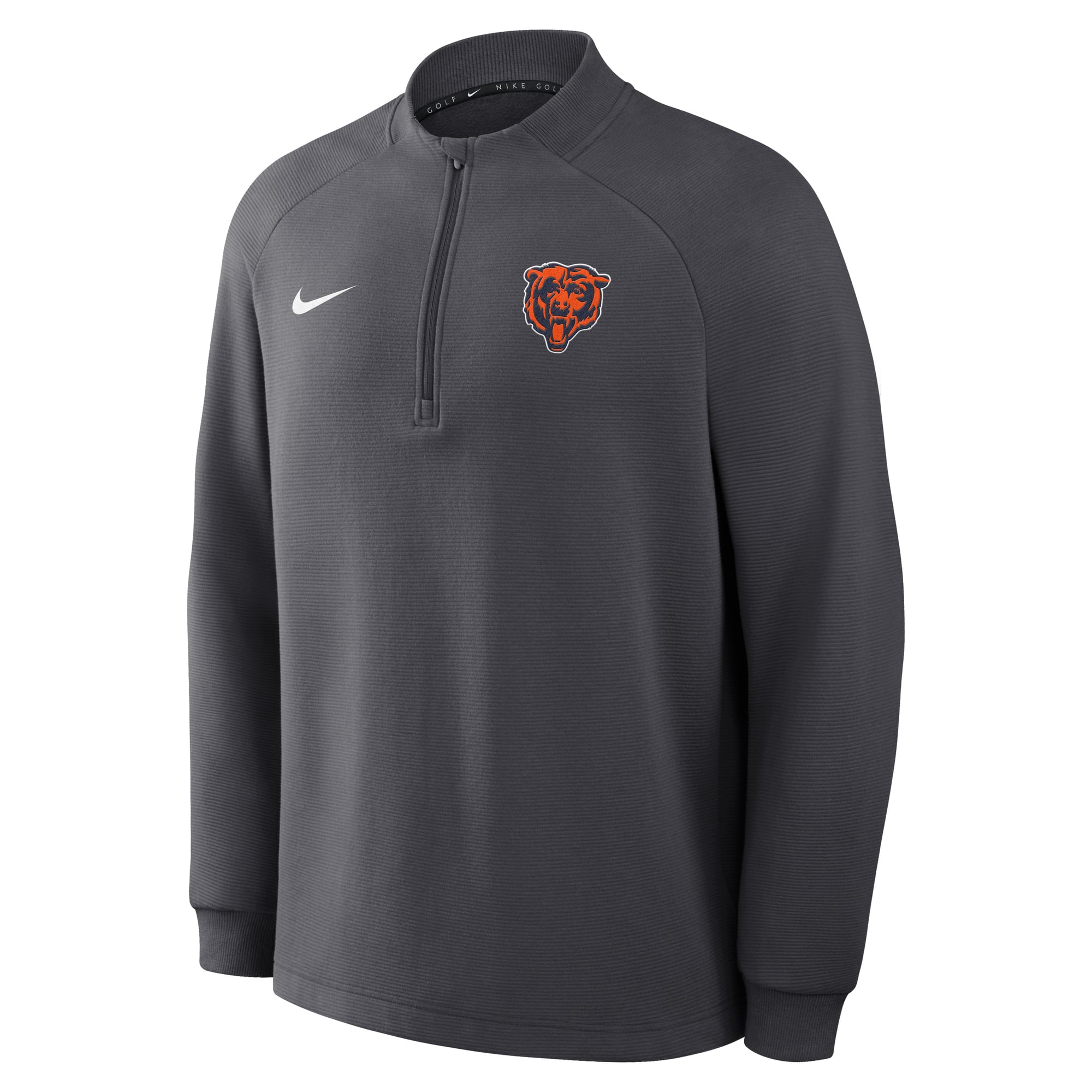 Pull-over Nike Chicago Bears Par Raglan Tri-Blend Therma-FIT demi-zip pour homme, couleur anthracite.