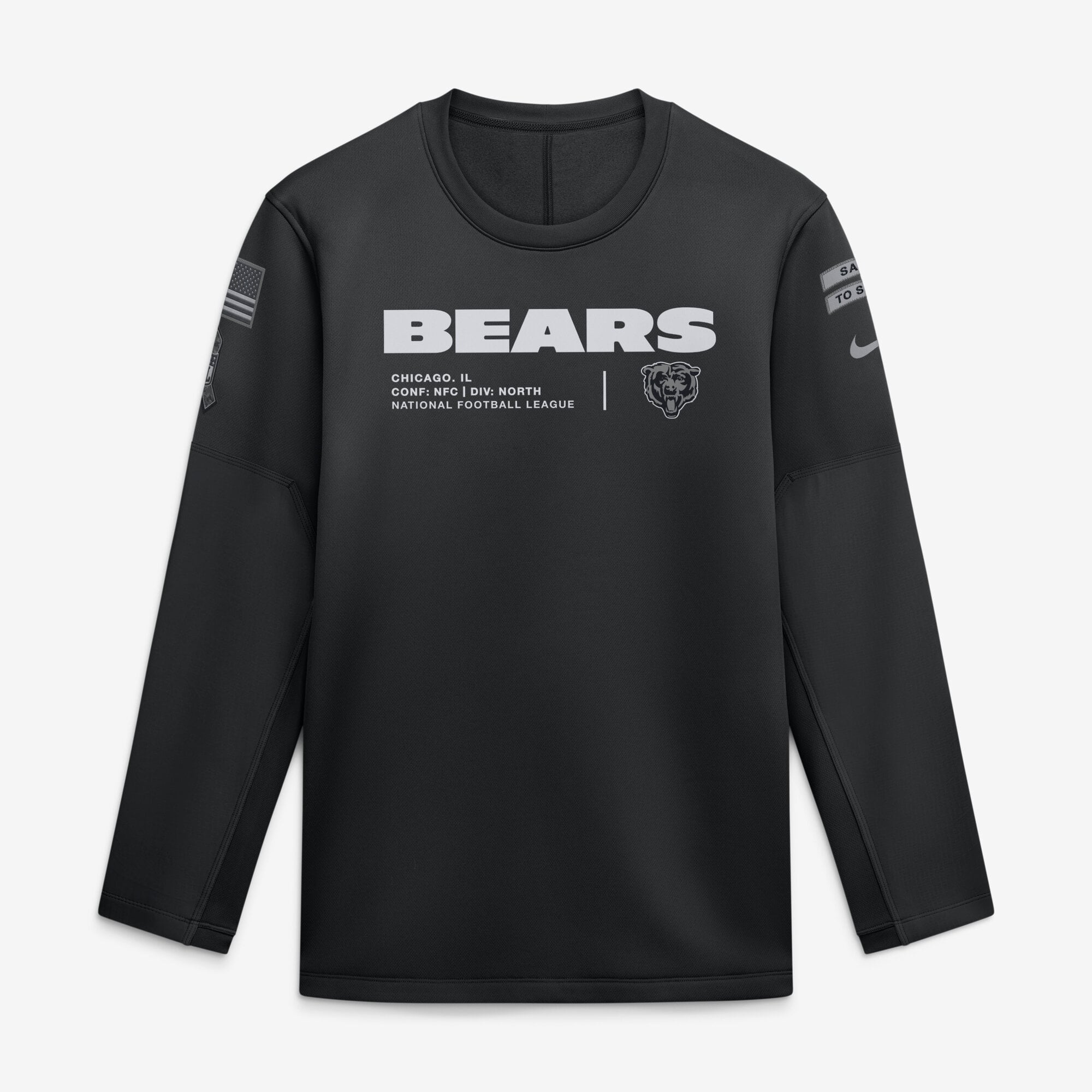 Sweat-shirt Nike Chicago Bears 2026 Salute to Service Sideline Coaches à col rond Therma-FIT pour homme, noir