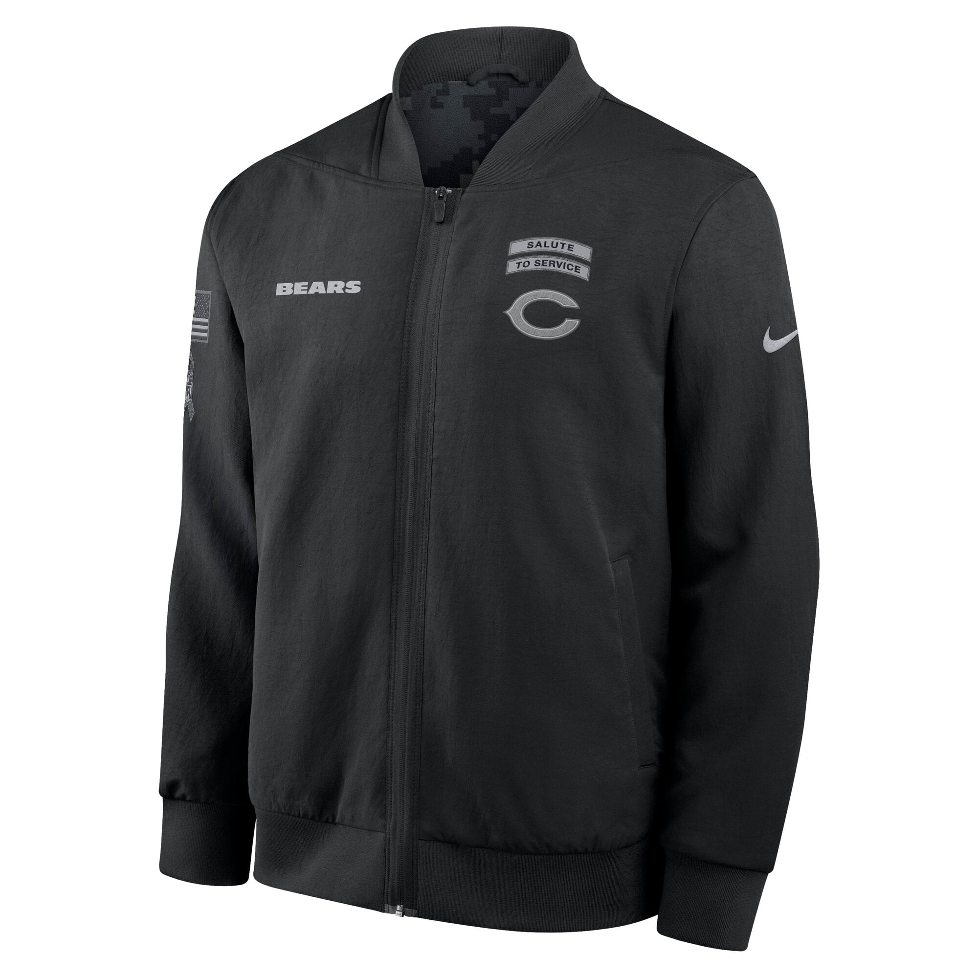 Veste bomber zippée intégrale Nike Chicago Bears 2026 Salute to Service Sideline noire pour homme