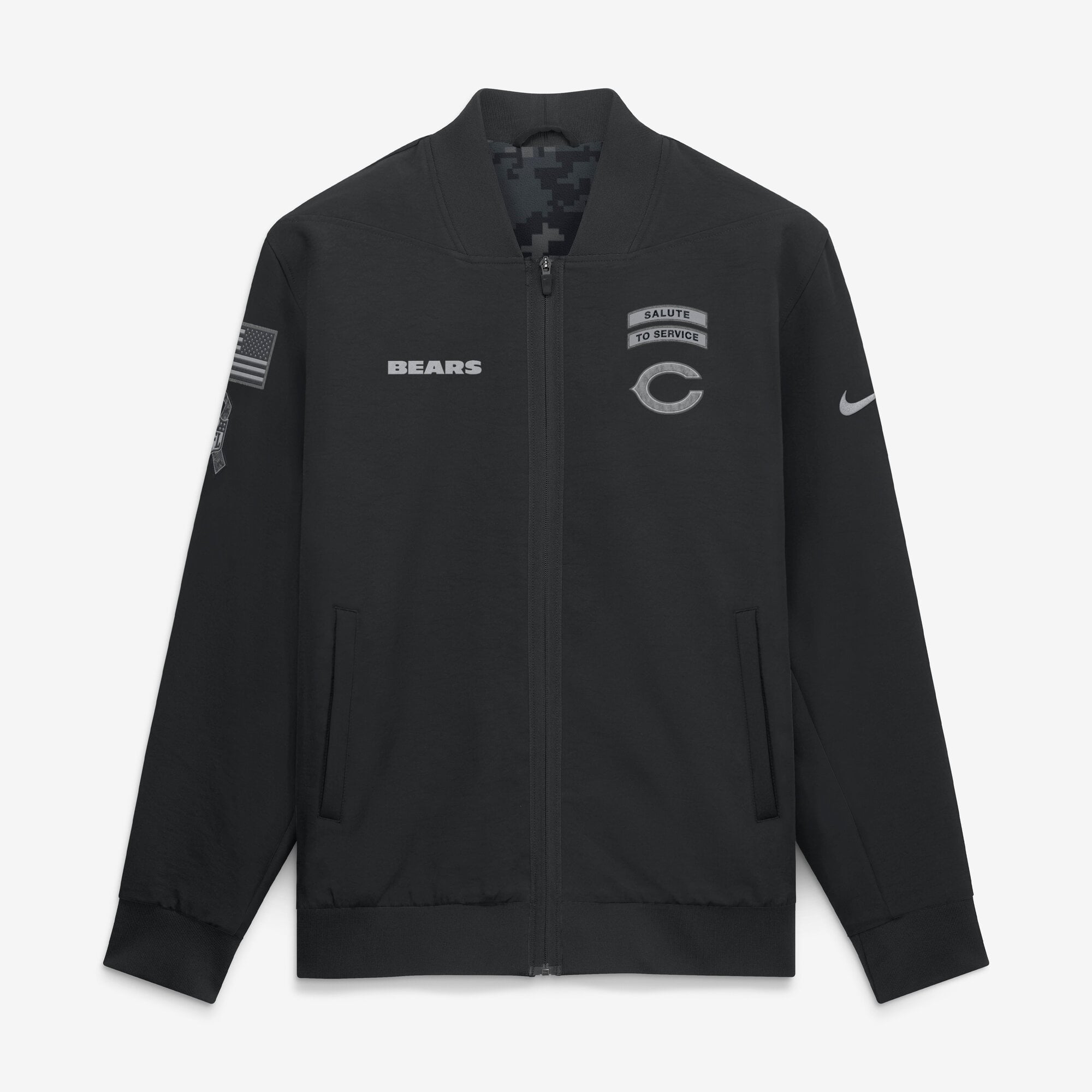 Veste bomber zippée intégrale Nike Chicago Bears 2026 Salute to Service Sideline noire pour homme