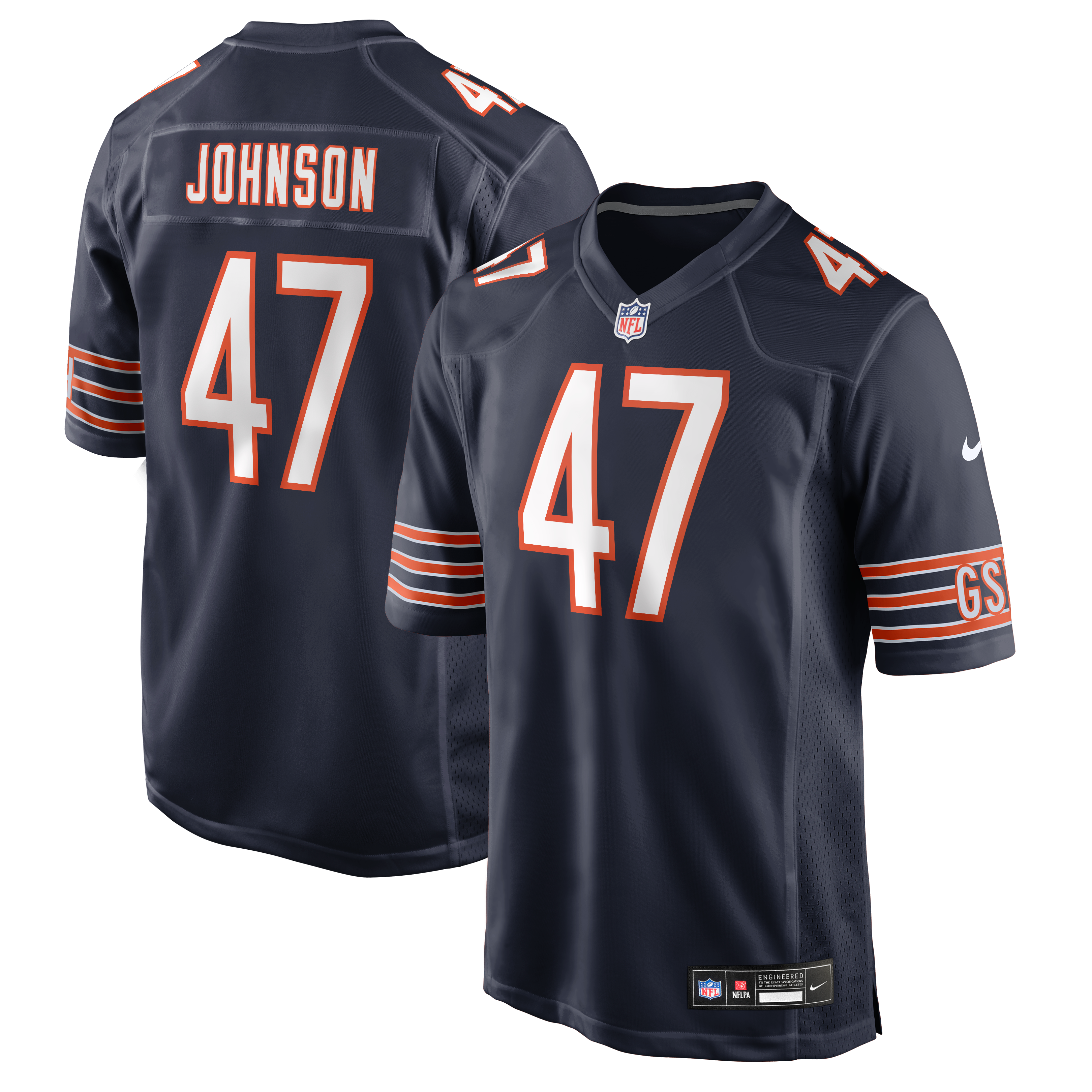 Maillot de match Nike Buddy Johnson bleu marine des Chicago Bears pour homme
