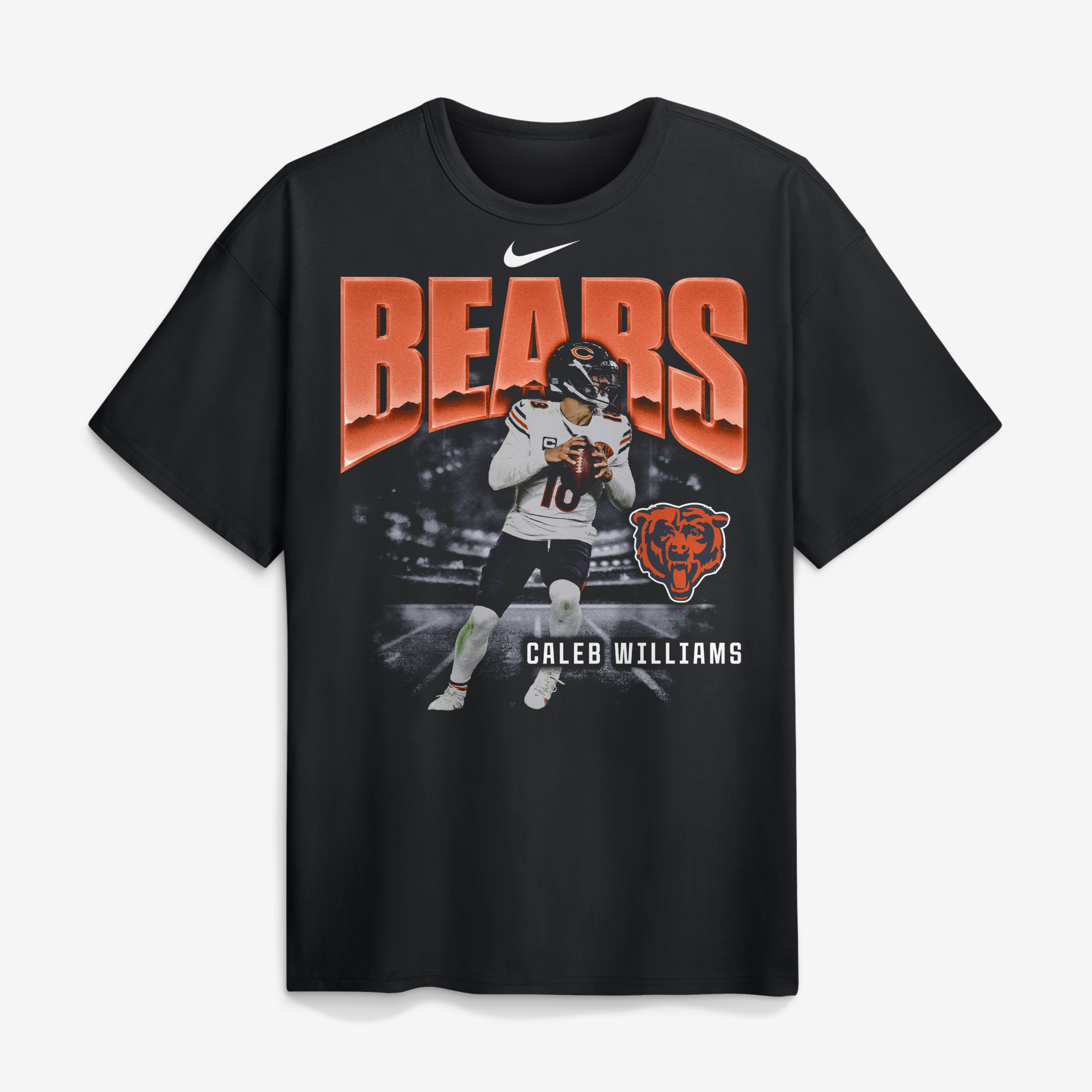T-shirt Nike Max90 pour homme, noir, avec logo du joueur des Chicago Bears, Caleb Williams