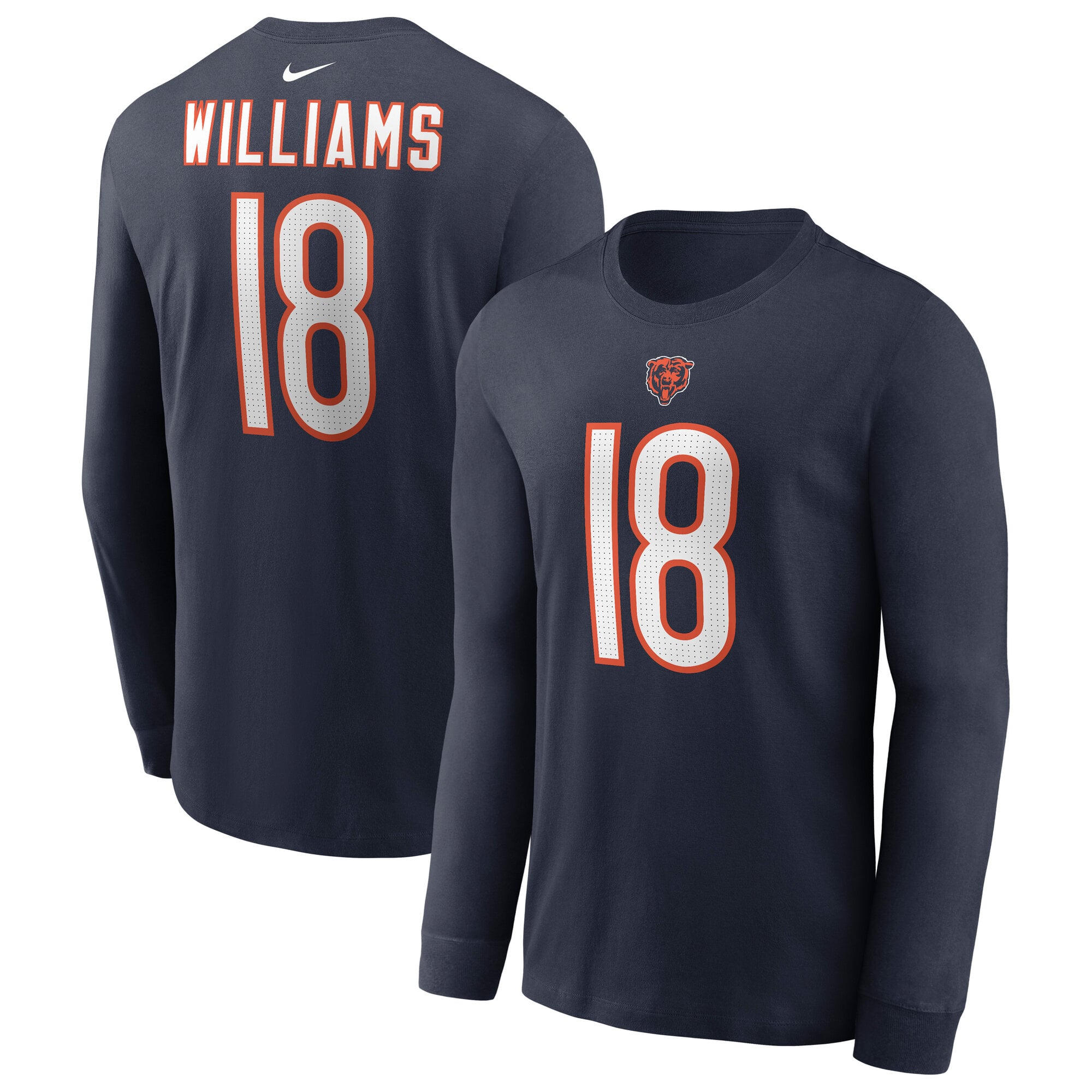 T-shirt à manches longues Nike Caleb Williams bleu marine Chicago Bears pour homme, avec nom et numéro