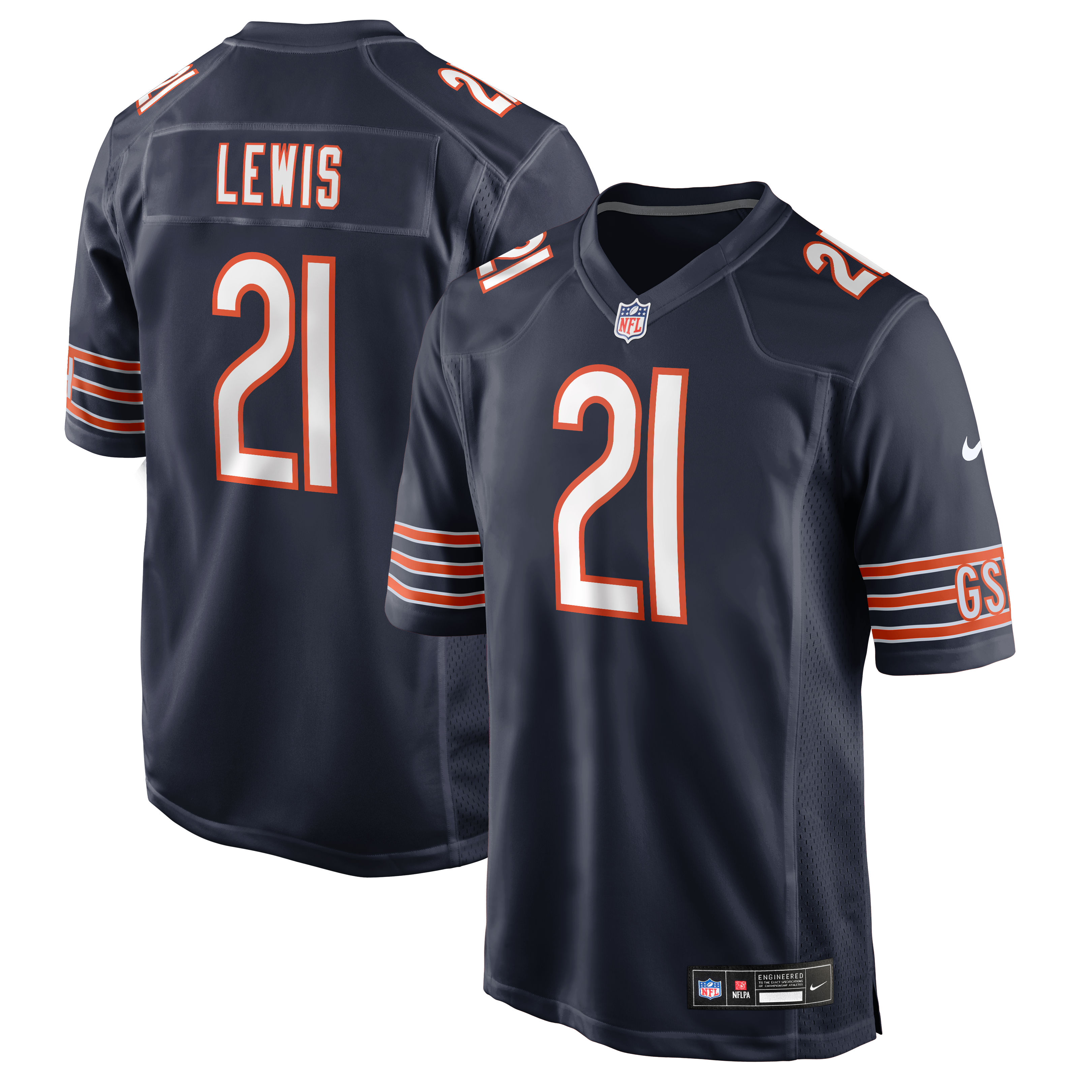 Maillot de match Nike Cam Lewis bleu marine des Chicago Bears pour homme
