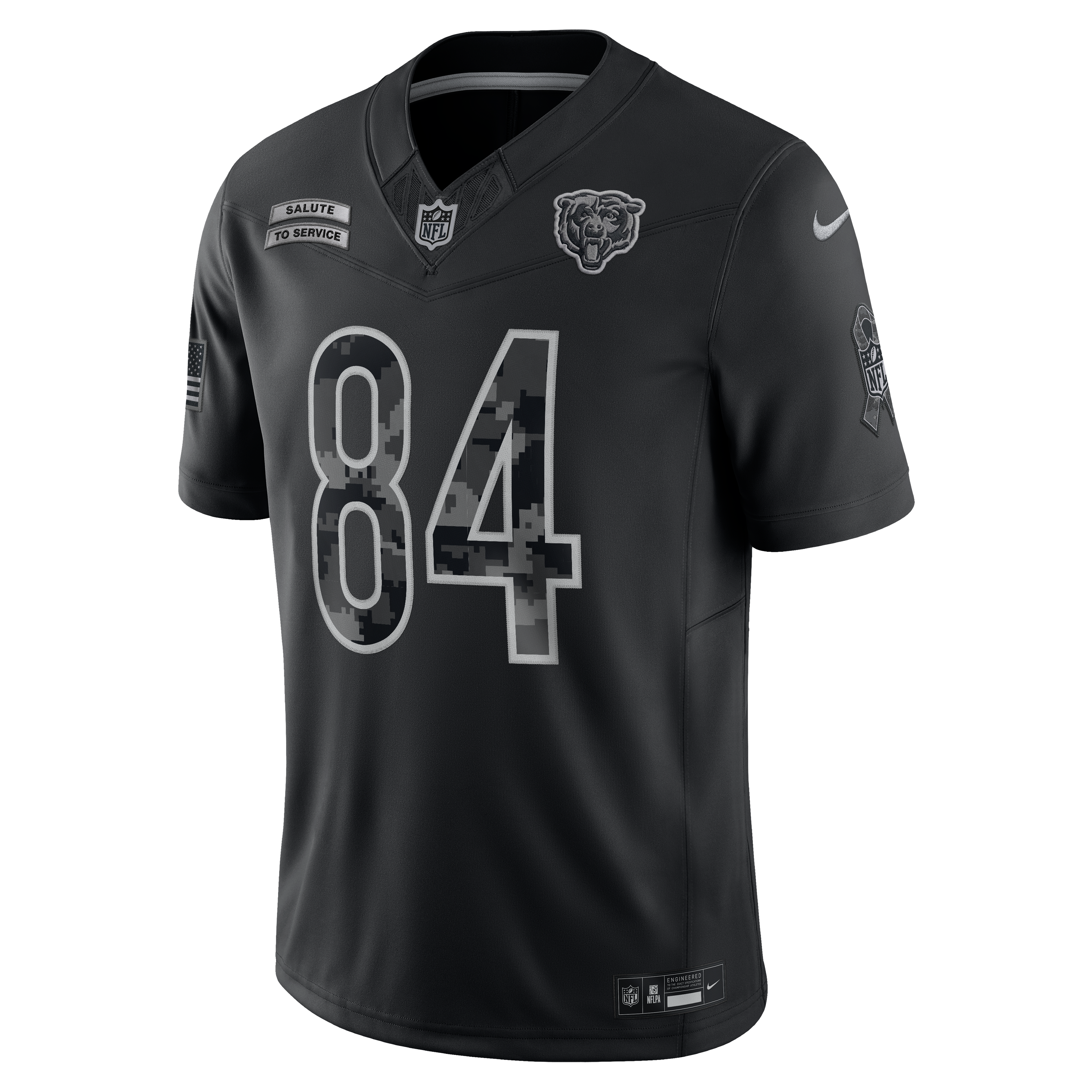 Maillot Nike Colston Loveland noir Chicago Bears 2026 Salute to Service, édition limitée cousue