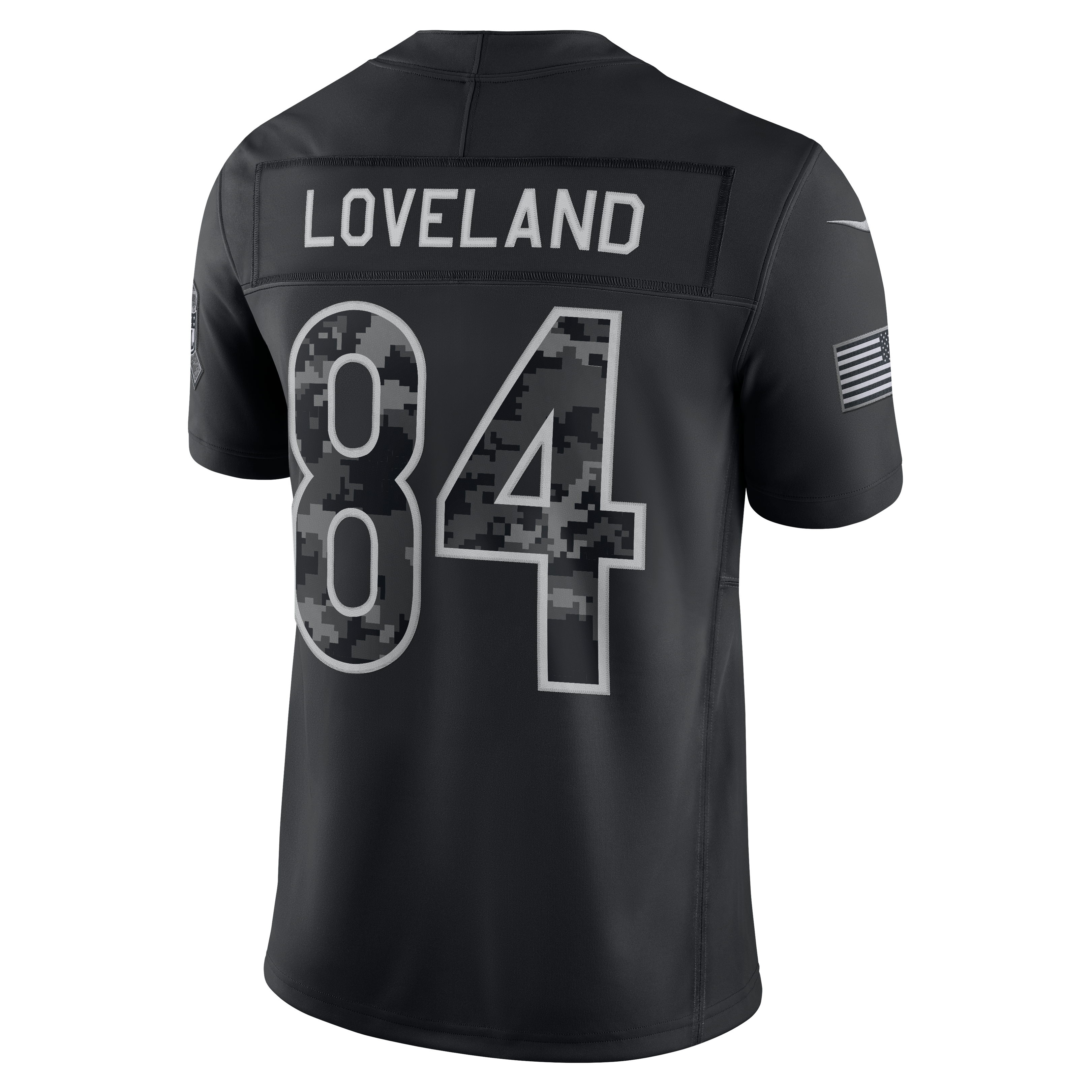 Maillot Nike Colston Loveland noir Chicago Bears 2026 Salute to Service, édition limitée cousue