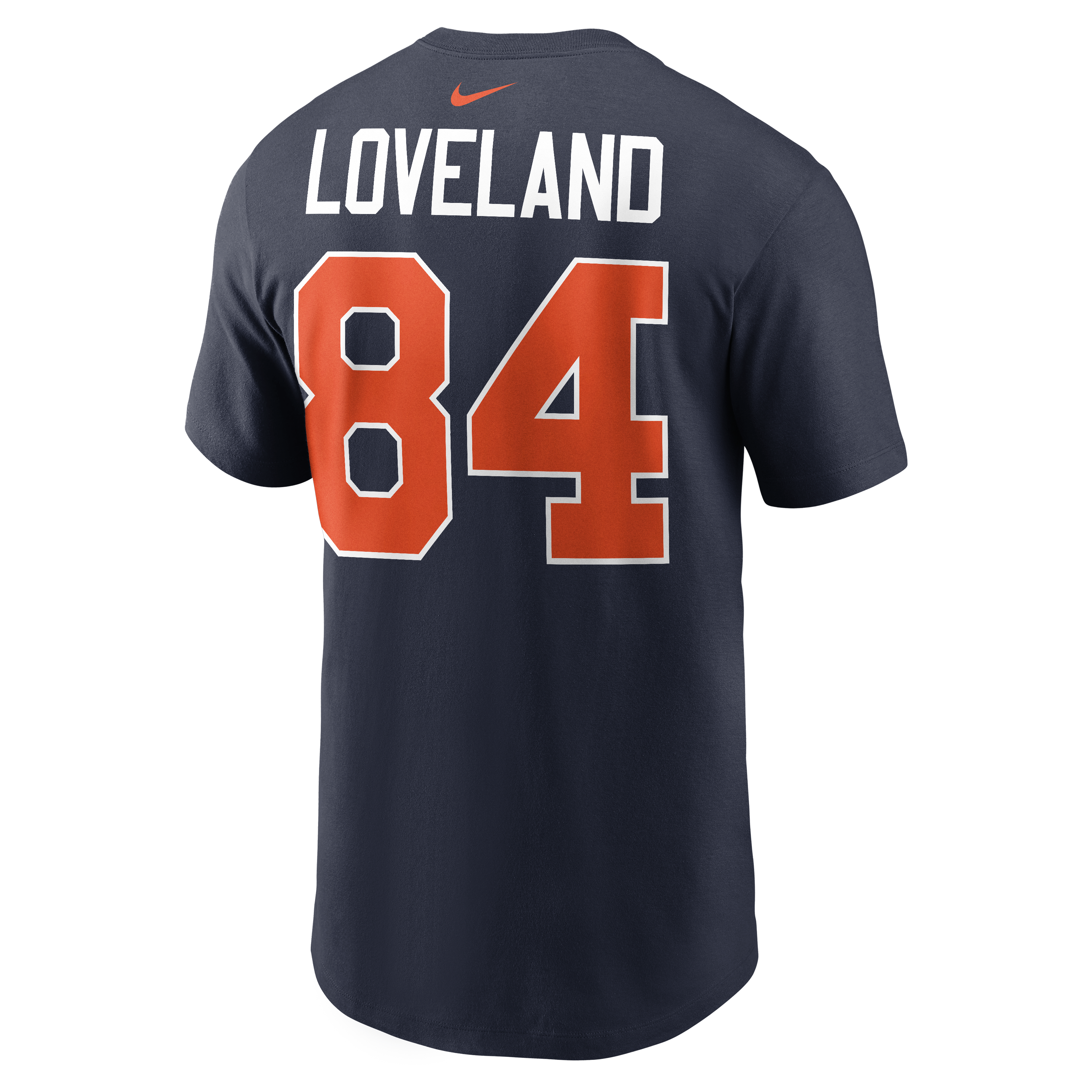 T-shirt Nike Colston Loveland bleu marine Chicago Bears Collection Rivalités 2026 pour homme, avec nom et numéro du joueur