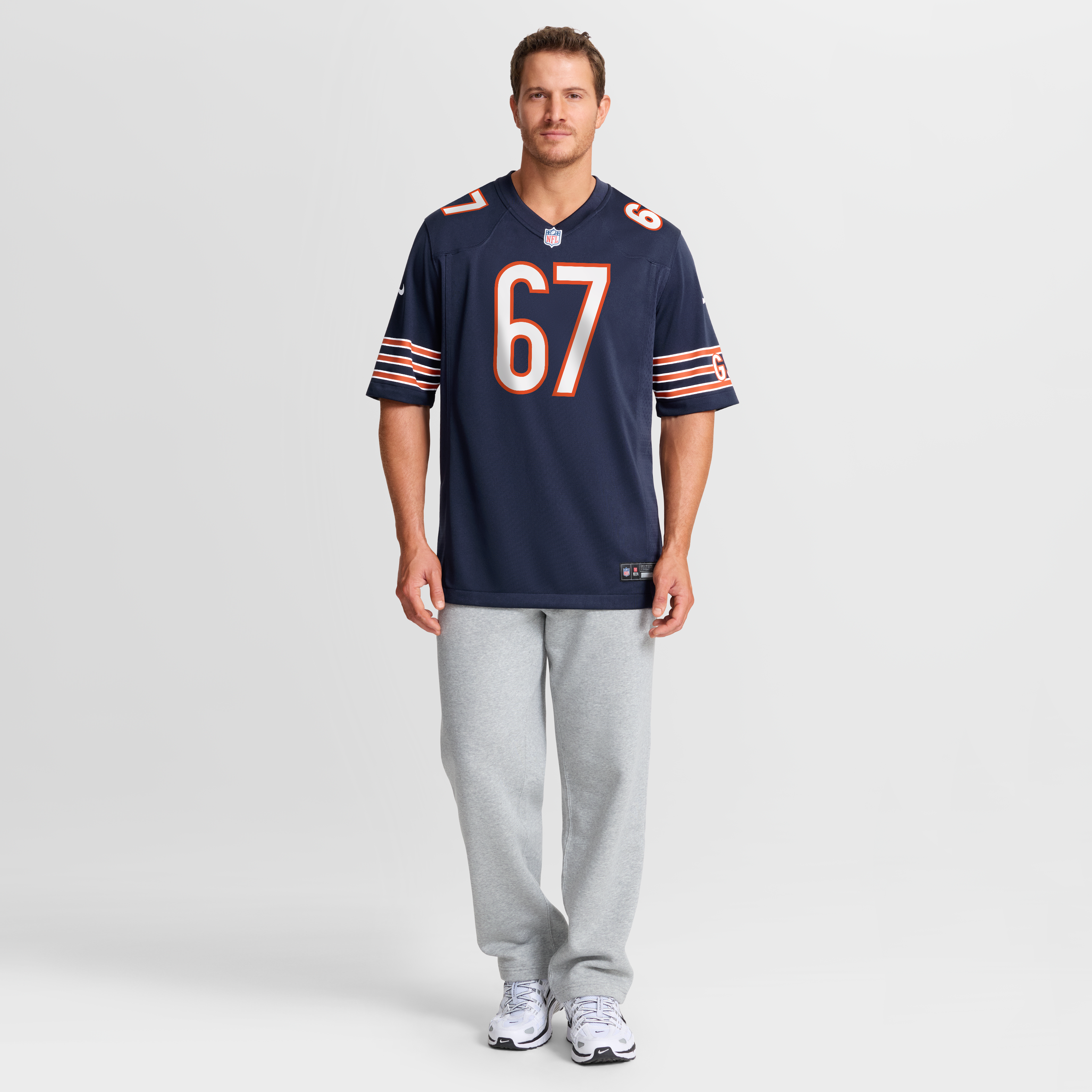 Maillot de match Nike Garrett Bradbury bleu marine des Chicago Bears pour homme