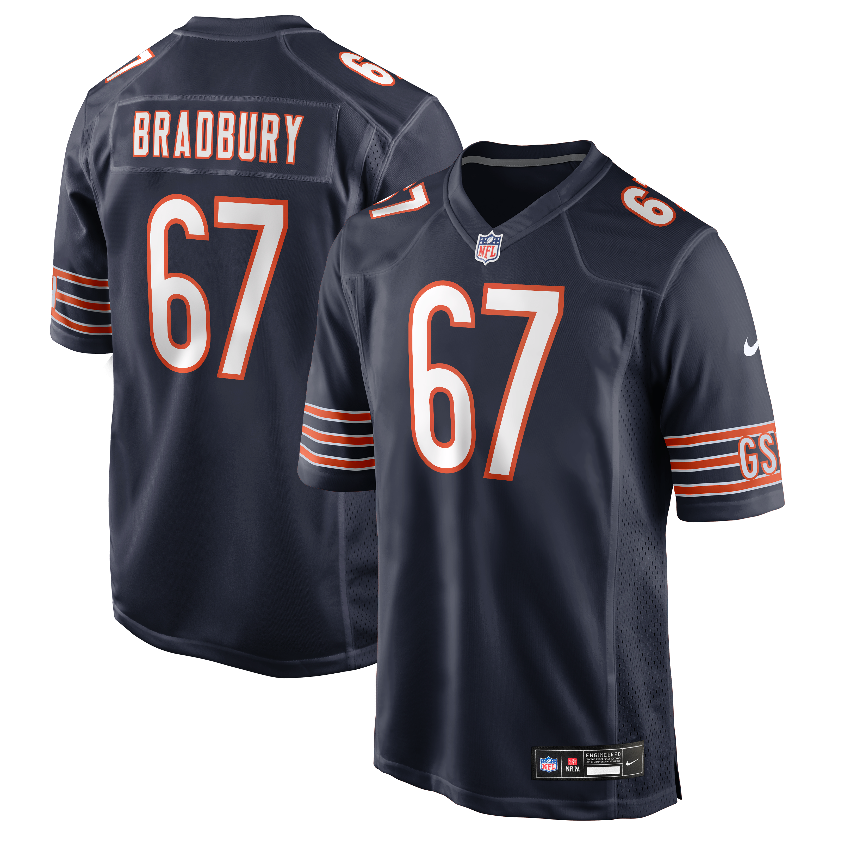 Maillot de match Nike Garrett Bradbury bleu marine des Chicago Bears pour homme