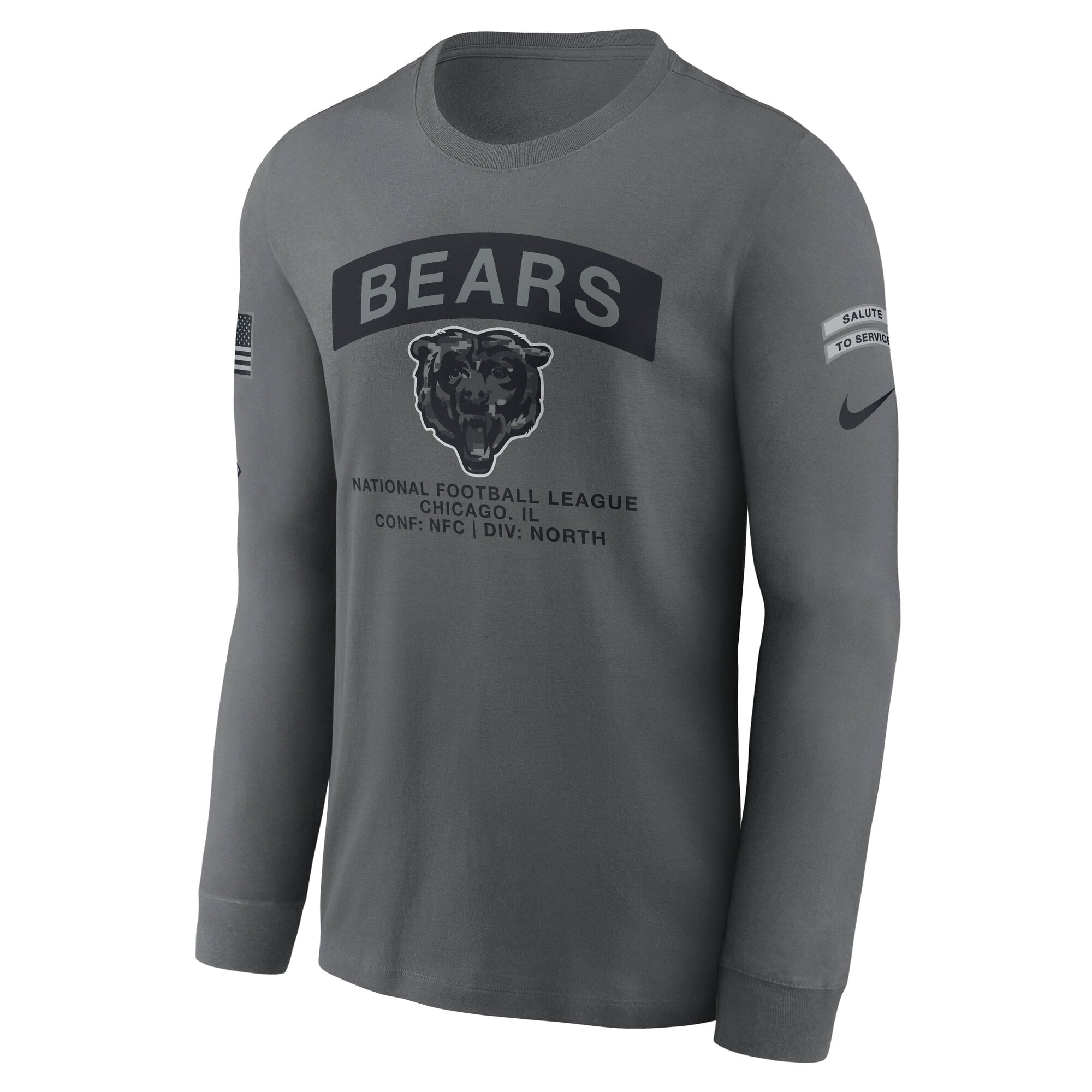 T-shirt à manches longues Nike gris Chicago Bears 2026 Salute to Service pour homme