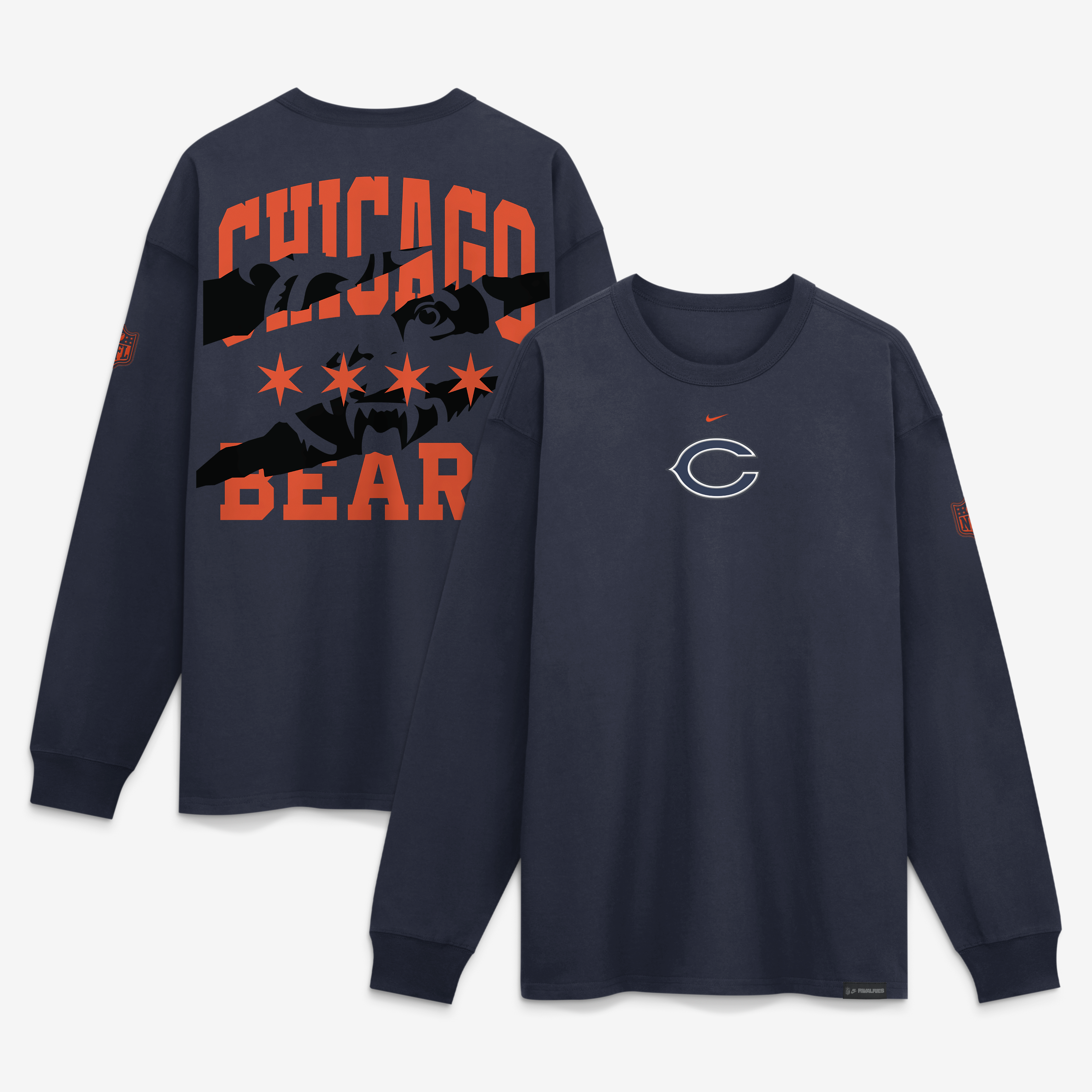 T-shirt à manches longues Nike Max90 pour homme, coloris marine, Chicago Bears, collection Rivalités 2026
