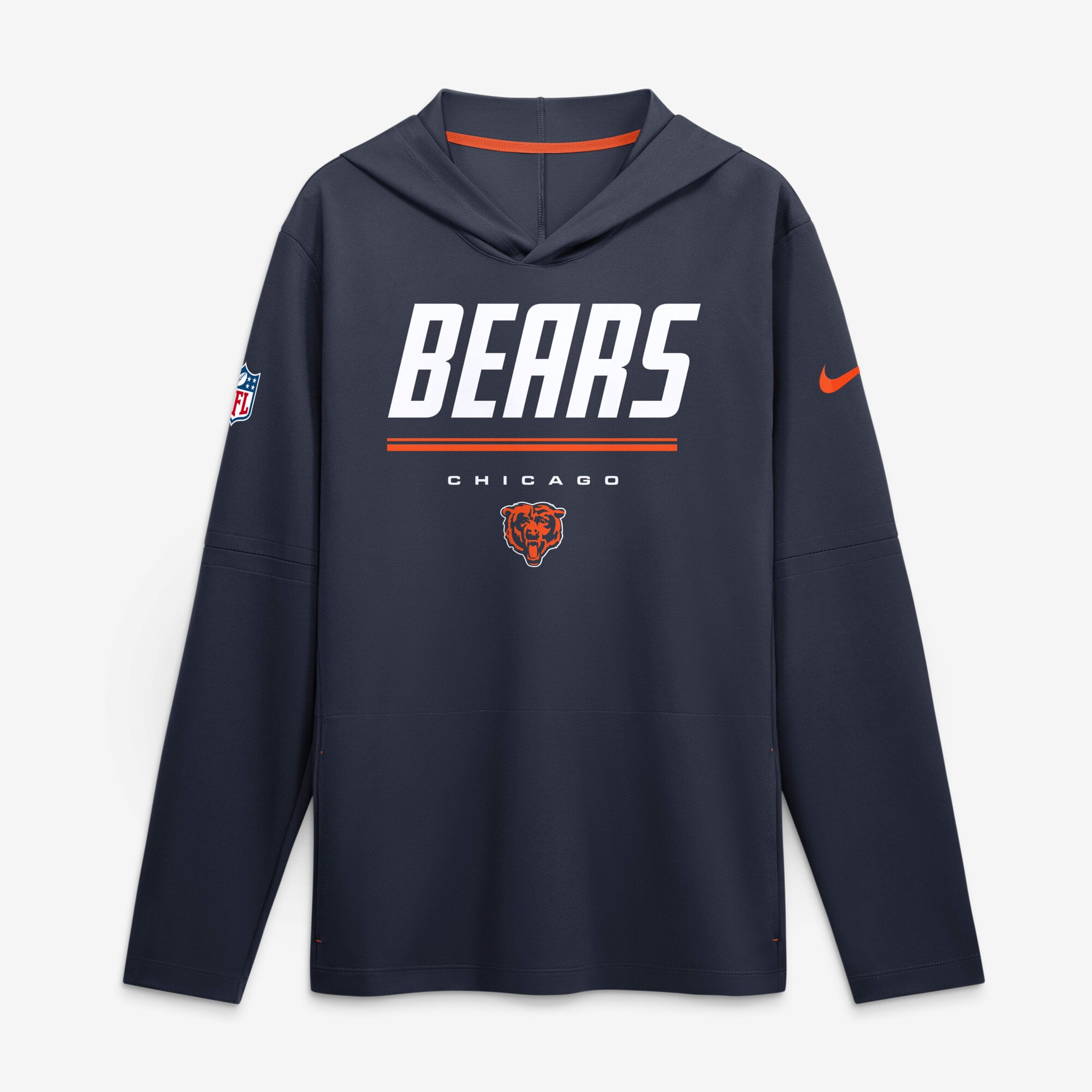 Men's Nike Navy Chicago Bears Big & Tall Sideline Game On Lightweight Hooded Long Sleeve Dri-FIT Top