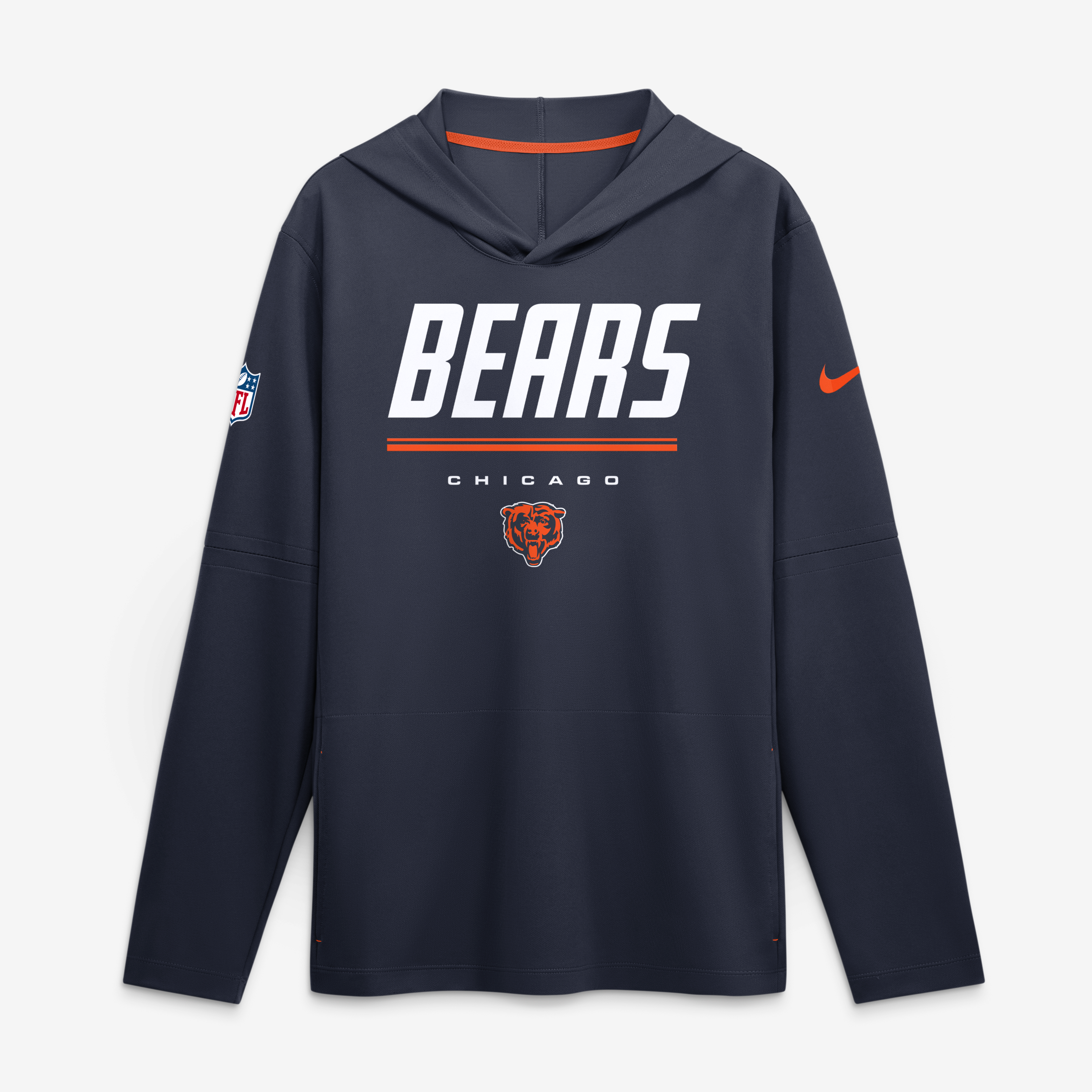 Men's Nike Navy Chicago Bears Sideline Game On Lightweight Long Sleeve Hooded Dri-FIT Top