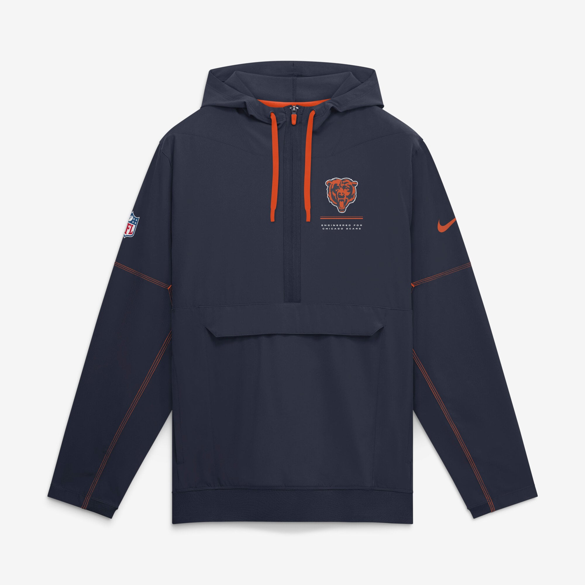 Men's Nike Navy Chicago Bears Sideline Logo Glory Anorak Half-Zip Hooded Jacket