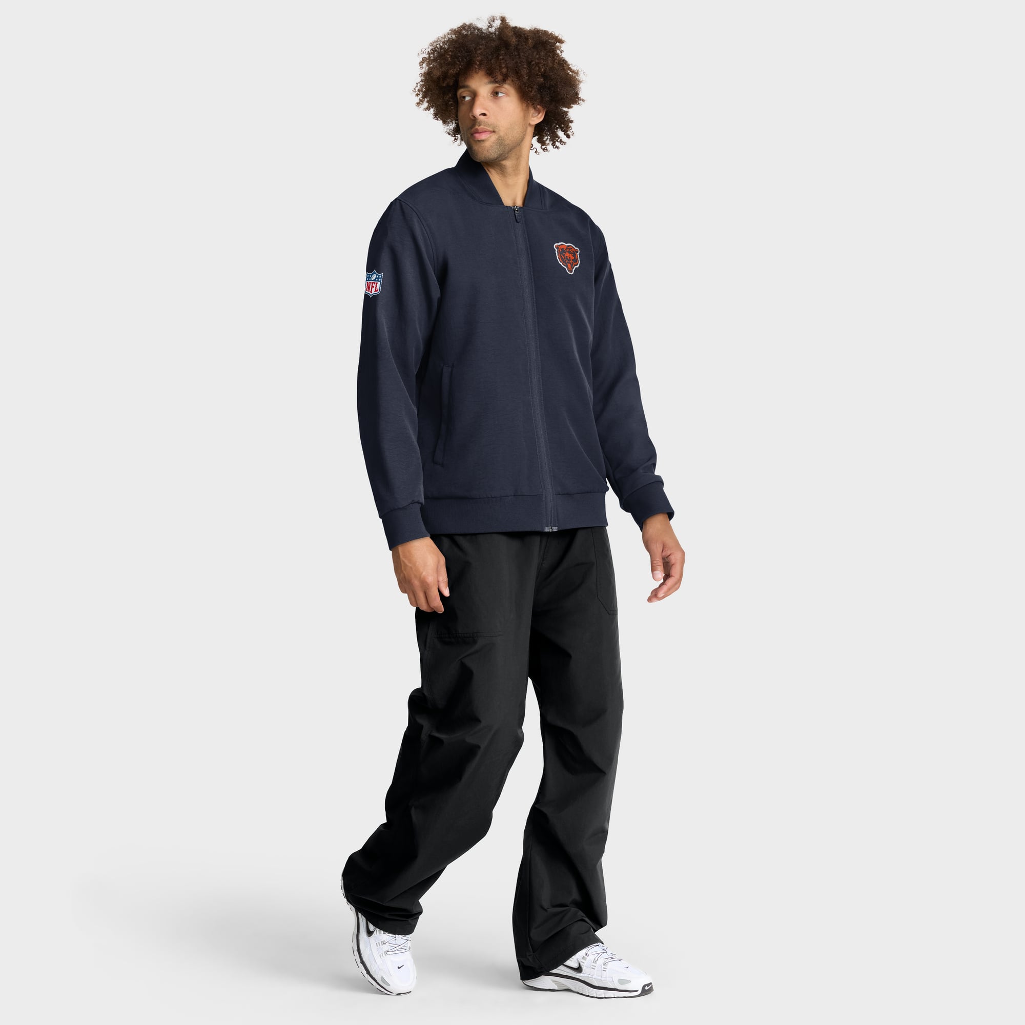 Men's Nike Navy Chicago Bears Sideline Powerful Blocking Full-Zip Dri-FIT Bomber Jacket
