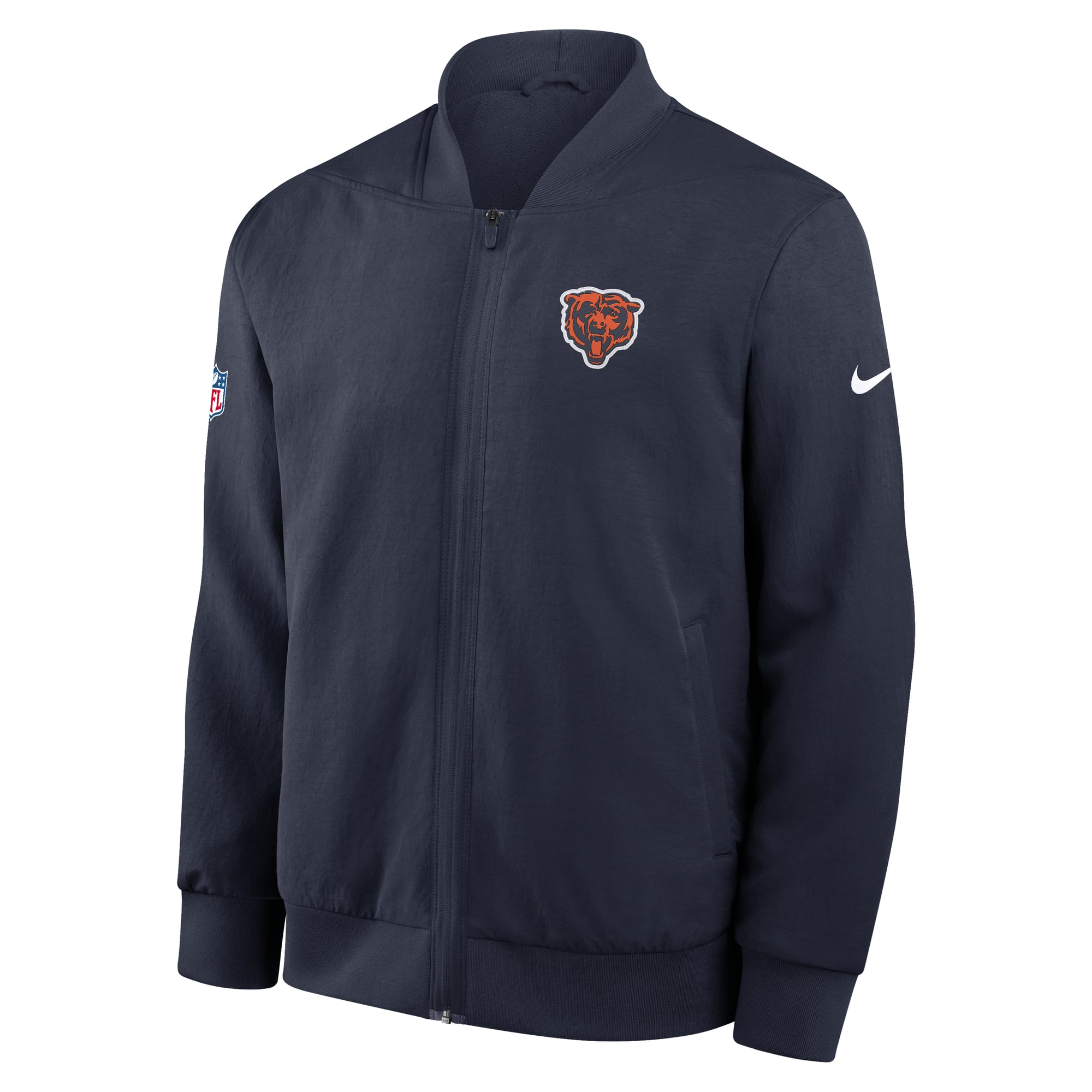 Men's Nike Navy Chicago Bears Sideline Powerful Blocking Full-Zip Dri-FIT Bomber Jacket