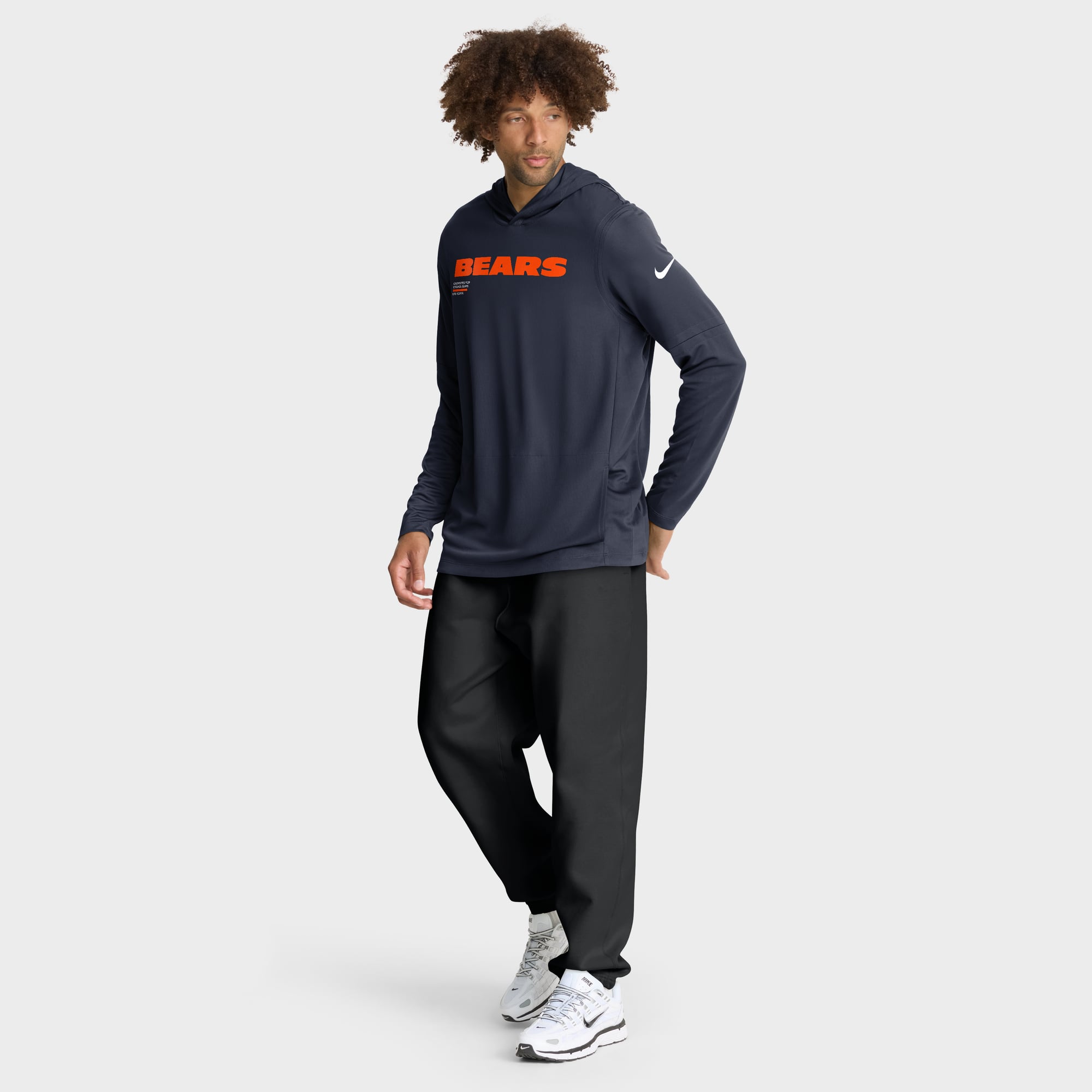 Men's Nike Navy Chicago Bears Sideline Pure Fury Dri-FIT Long Sleeve Hooded T-Shirt