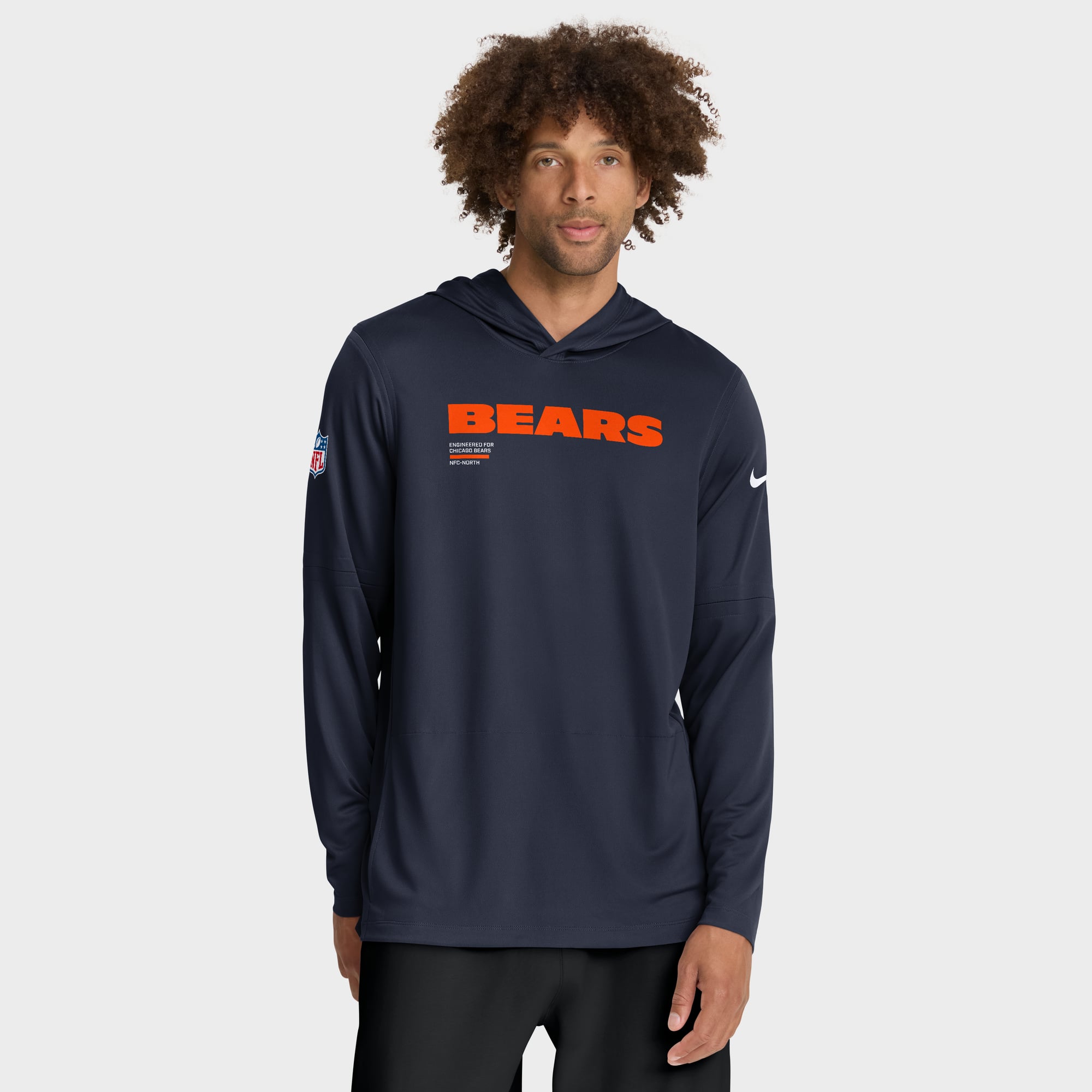 Men's Nike Navy Chicago Bears Sideline Pure Fury Dri-FIT Long Sleeve Hooded T-Shirt