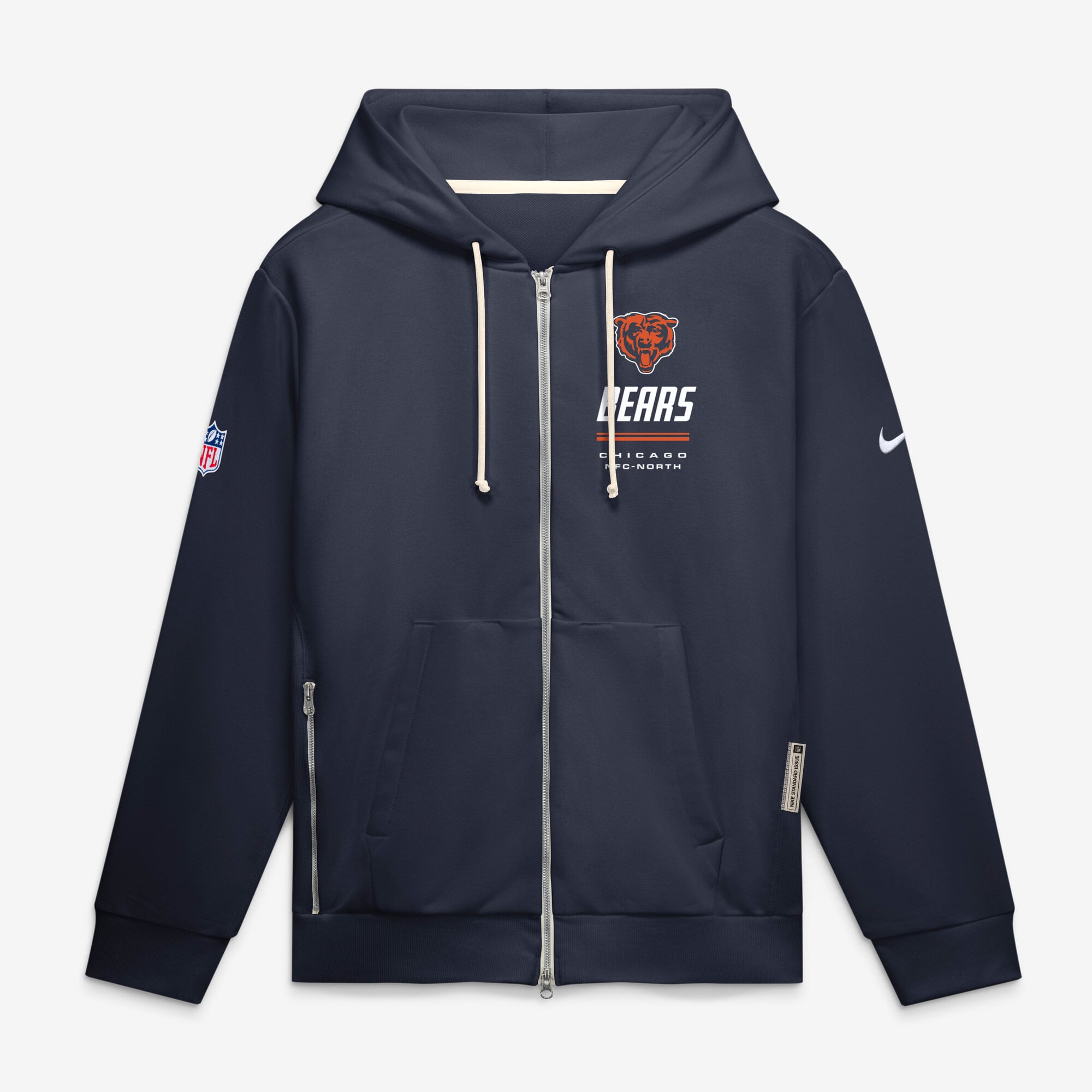 Sweat à capuche zippé Nike bleu marine Chicago Bears Sideline Standard Issue Quarterback Scramble Dri-FIT pour homme