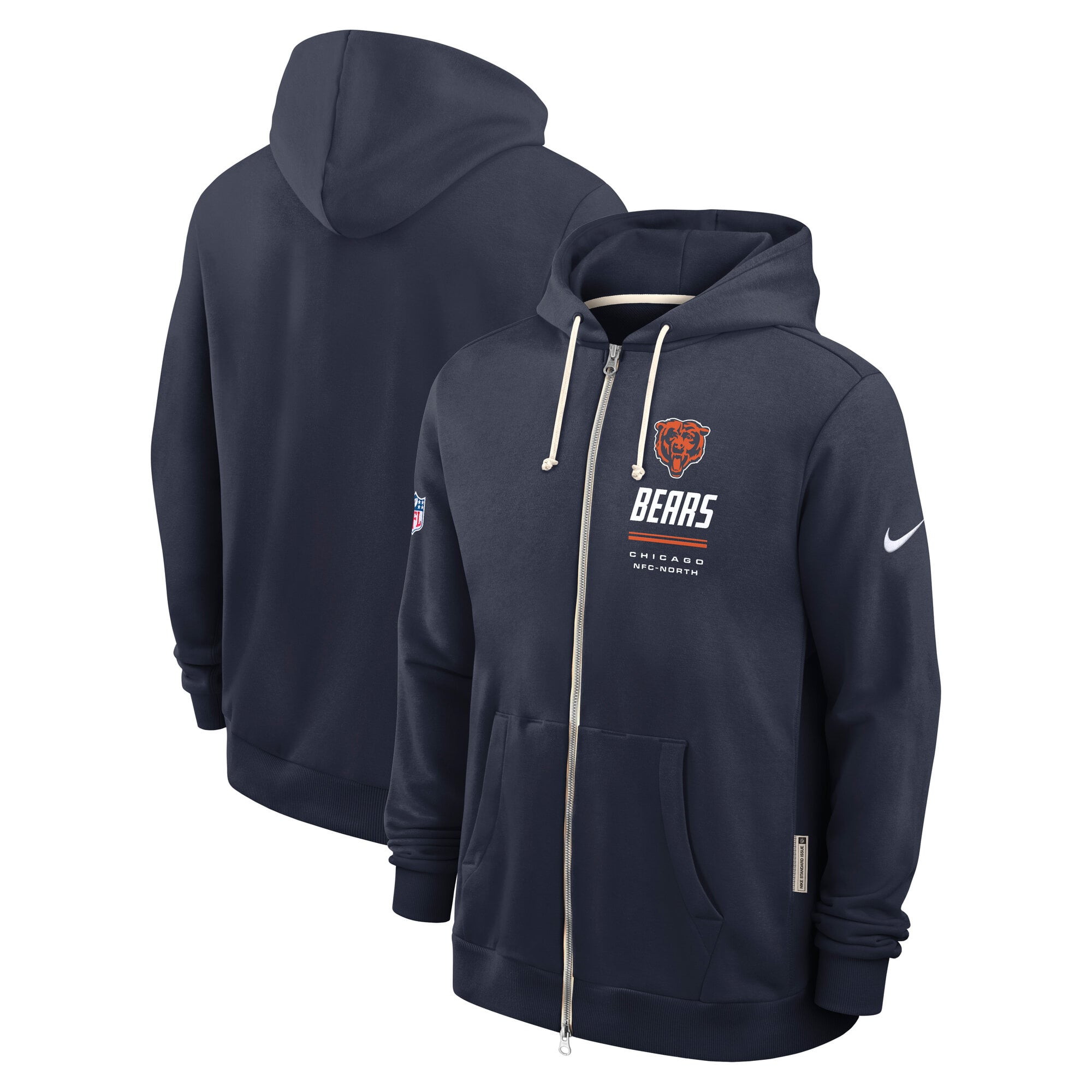 Sweat à capuche zippé Nike bleu marine Chicago Bears Sideline Standard Issue Quarterback Scramble Dri-FIT pour homme