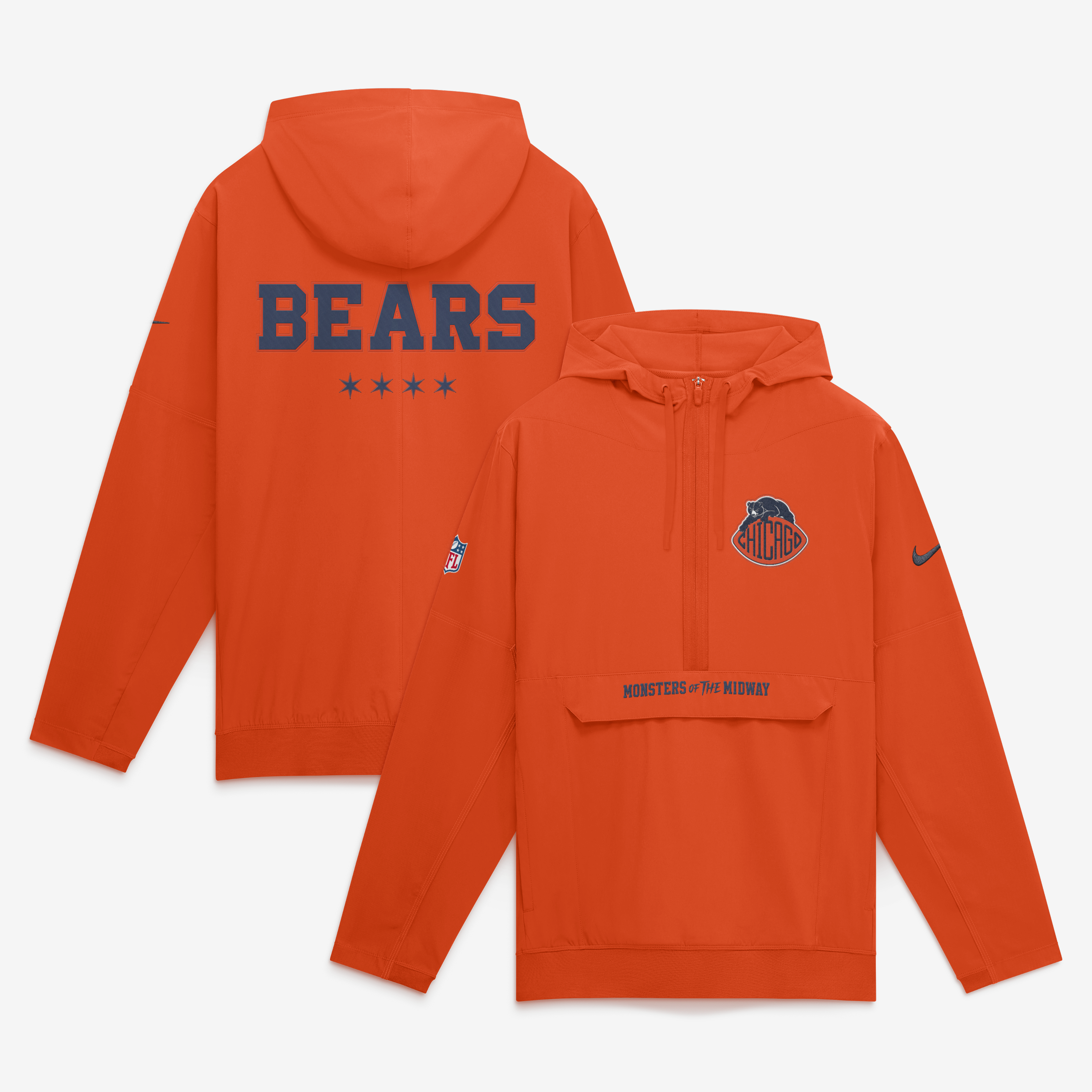 Men's Nike Orange Chicago Bears 2026 Rivalries Collection Sideline Anorak Half-Zip Jacket
