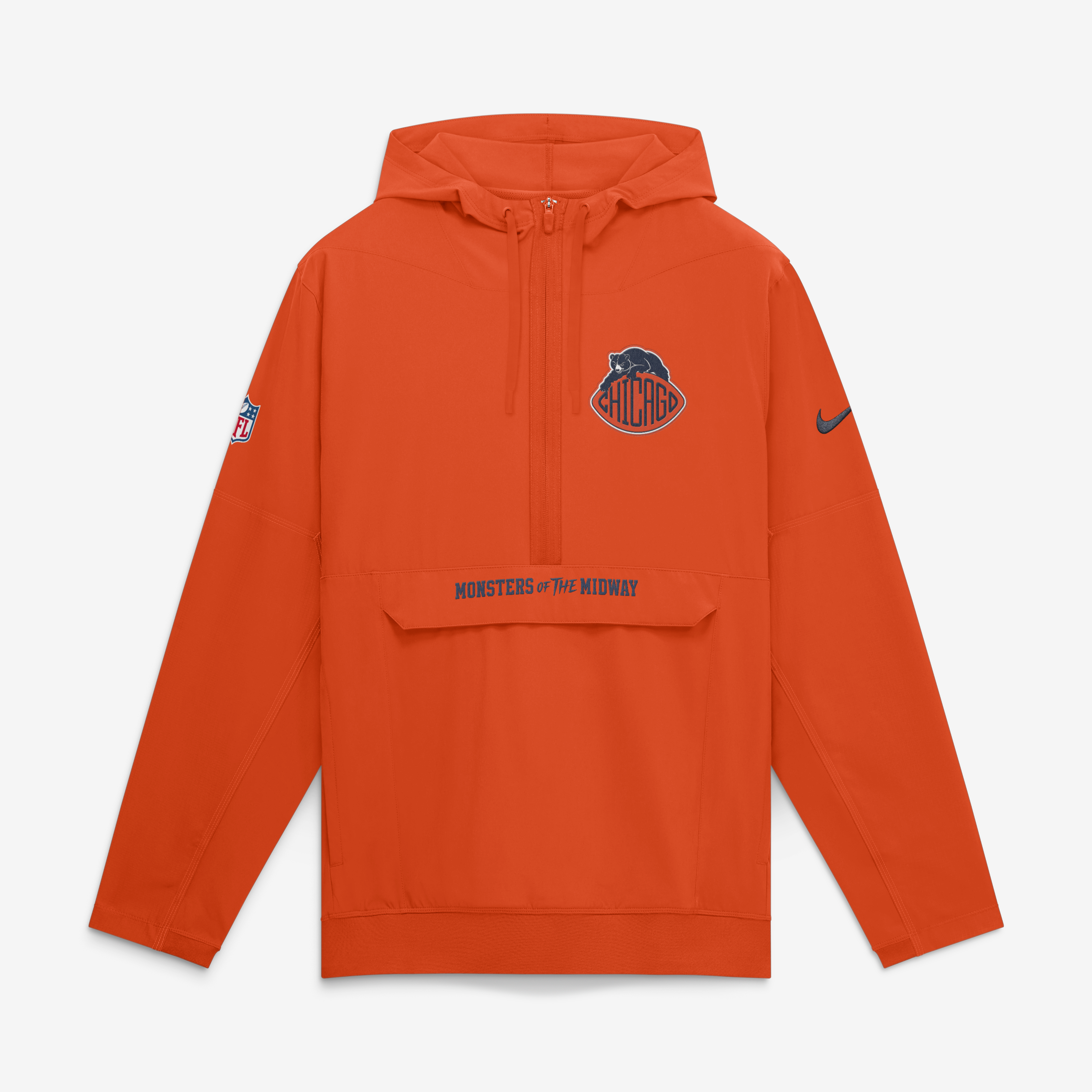 Men's Nike Orange Chicago Bears 2026 Rivalries Collection Sideline Anorak Half-Zip Jacket