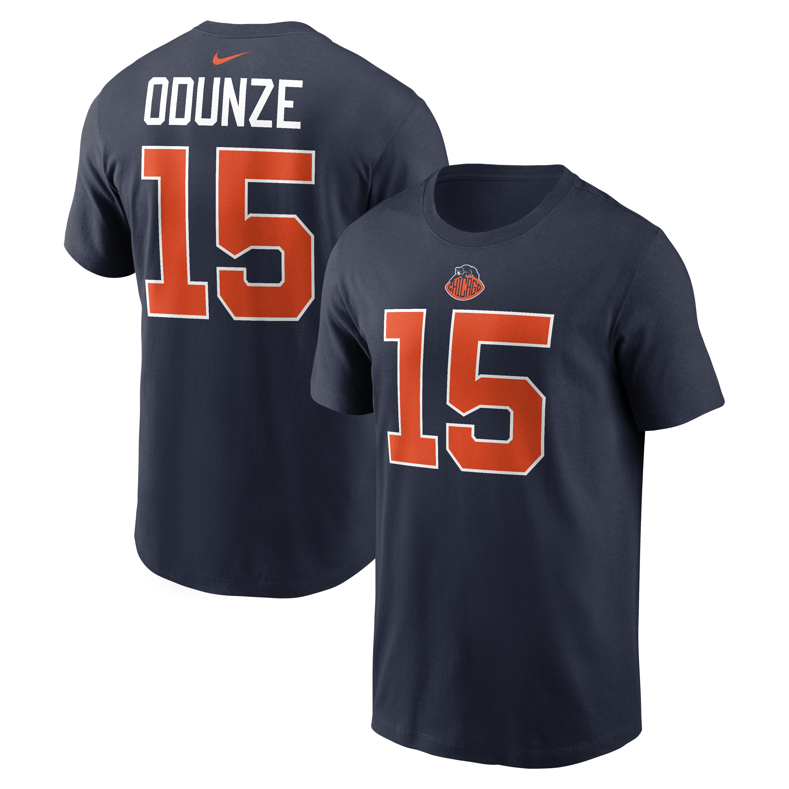 T-shirt Nike Rome Odunze bleu marine pour homme, collection Chicago Bears 2026 Rivalries, nom et numéro du joueur