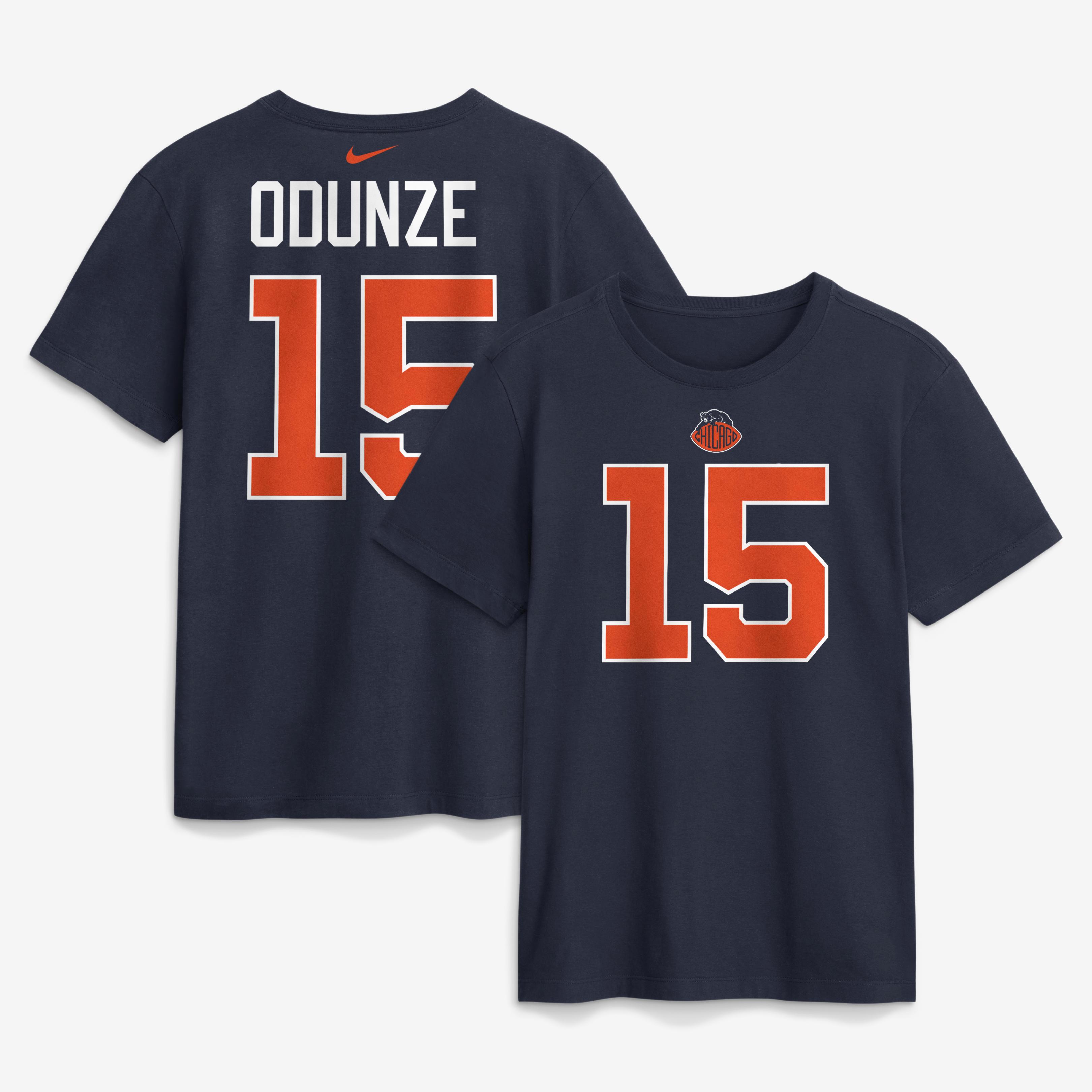 T-shirt Nike Rome Odunze bleu marine pour homme, collection Chicago Bears 2026 Rivalries, nom et numéro du joueur