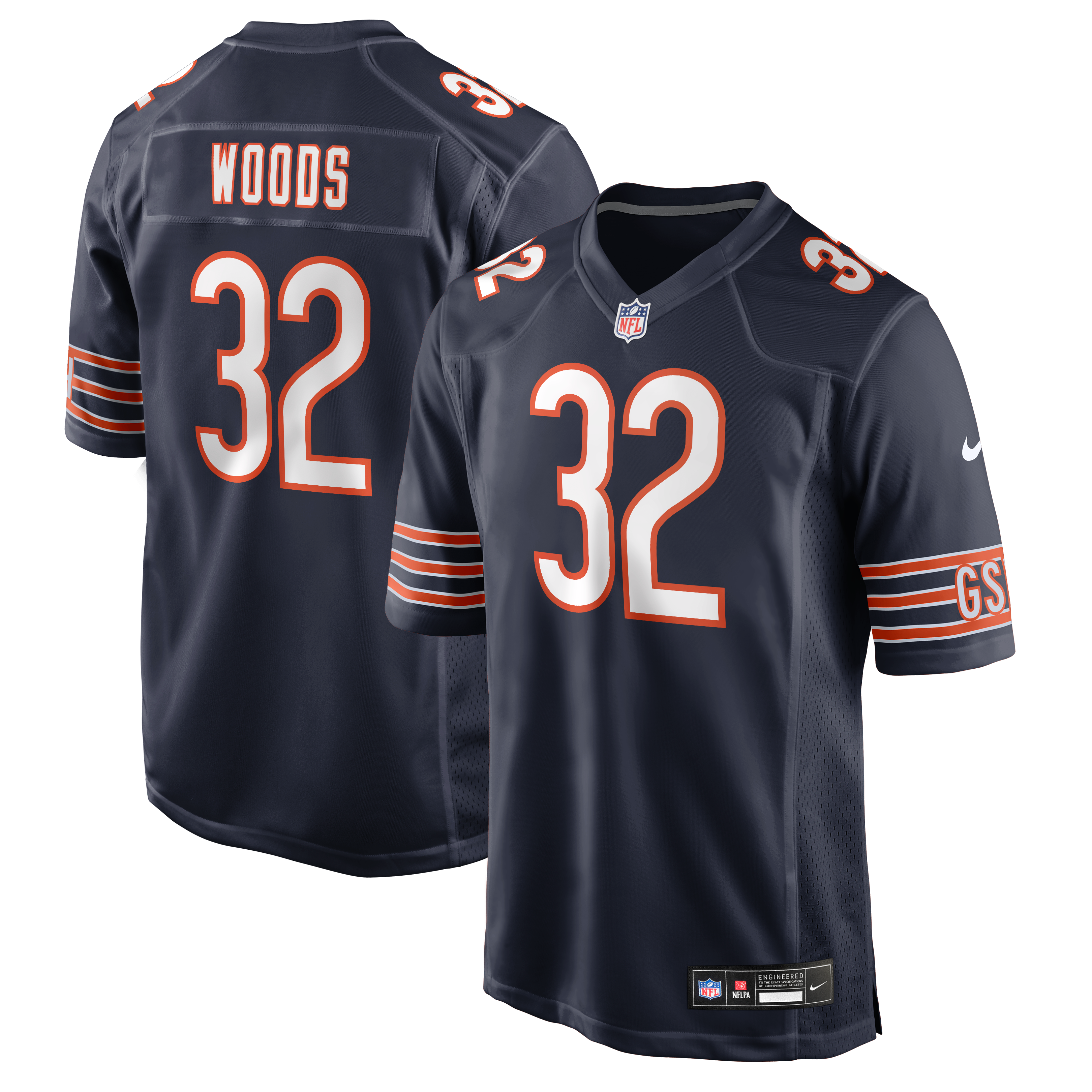 Maillot de match Nike Xavier Woods bleu marine des Chicago Bears pour homme
