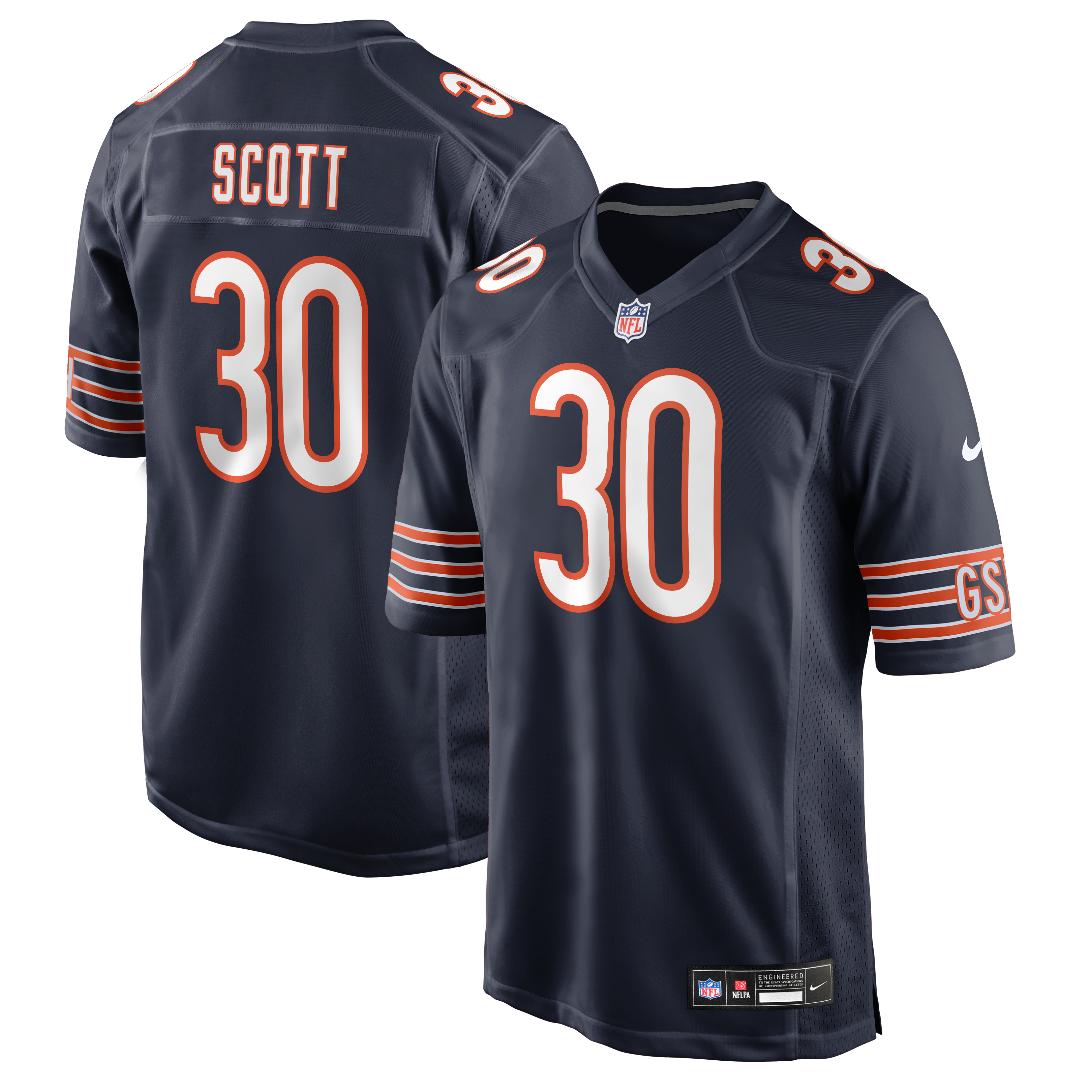 Maillot de match Nike Zavier Scott bleu marine des Chicago Bears pour homme