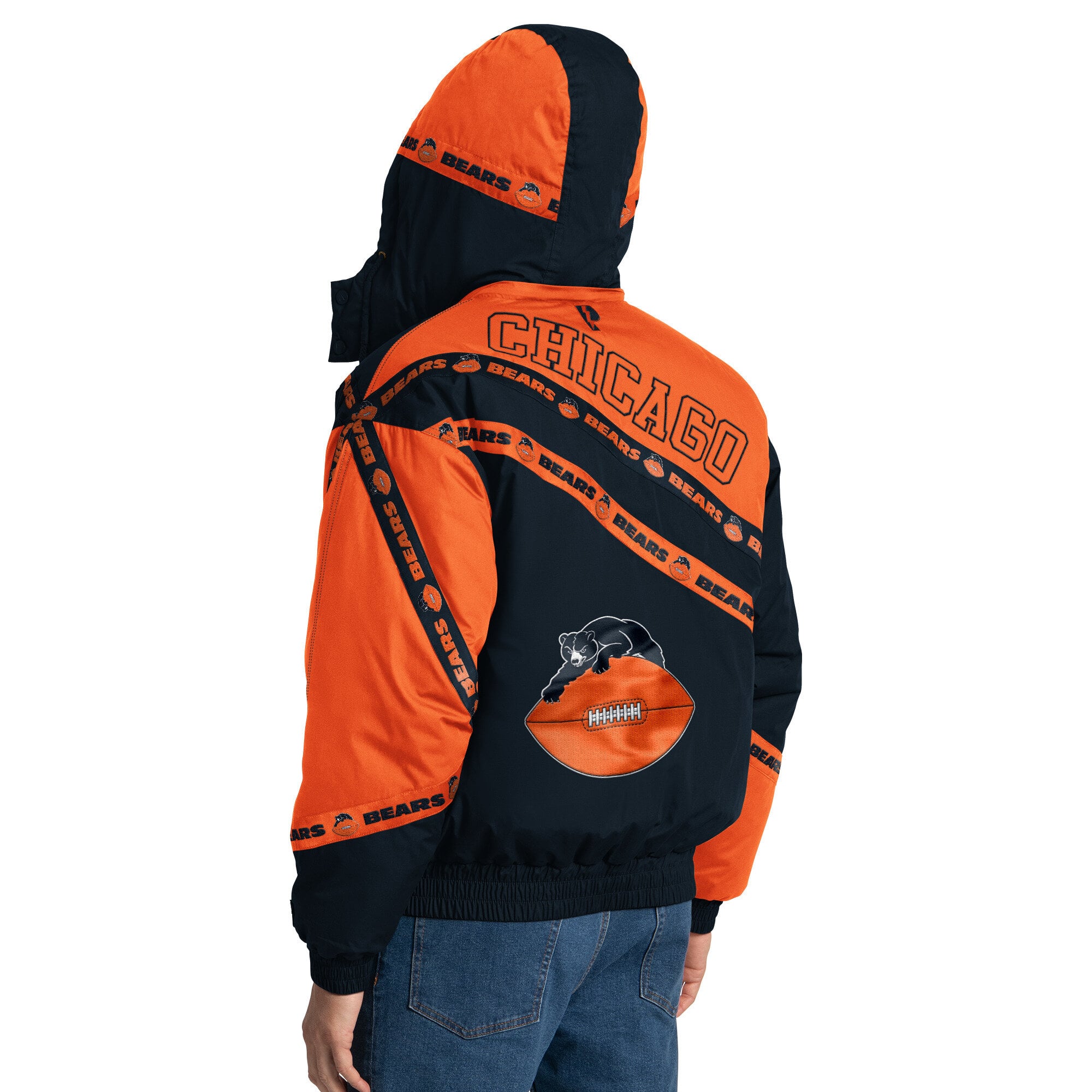 Veste zippée intégrale Chicago Bears bleu marine pour homme, modèle Pro Player, avec capuche amovible.